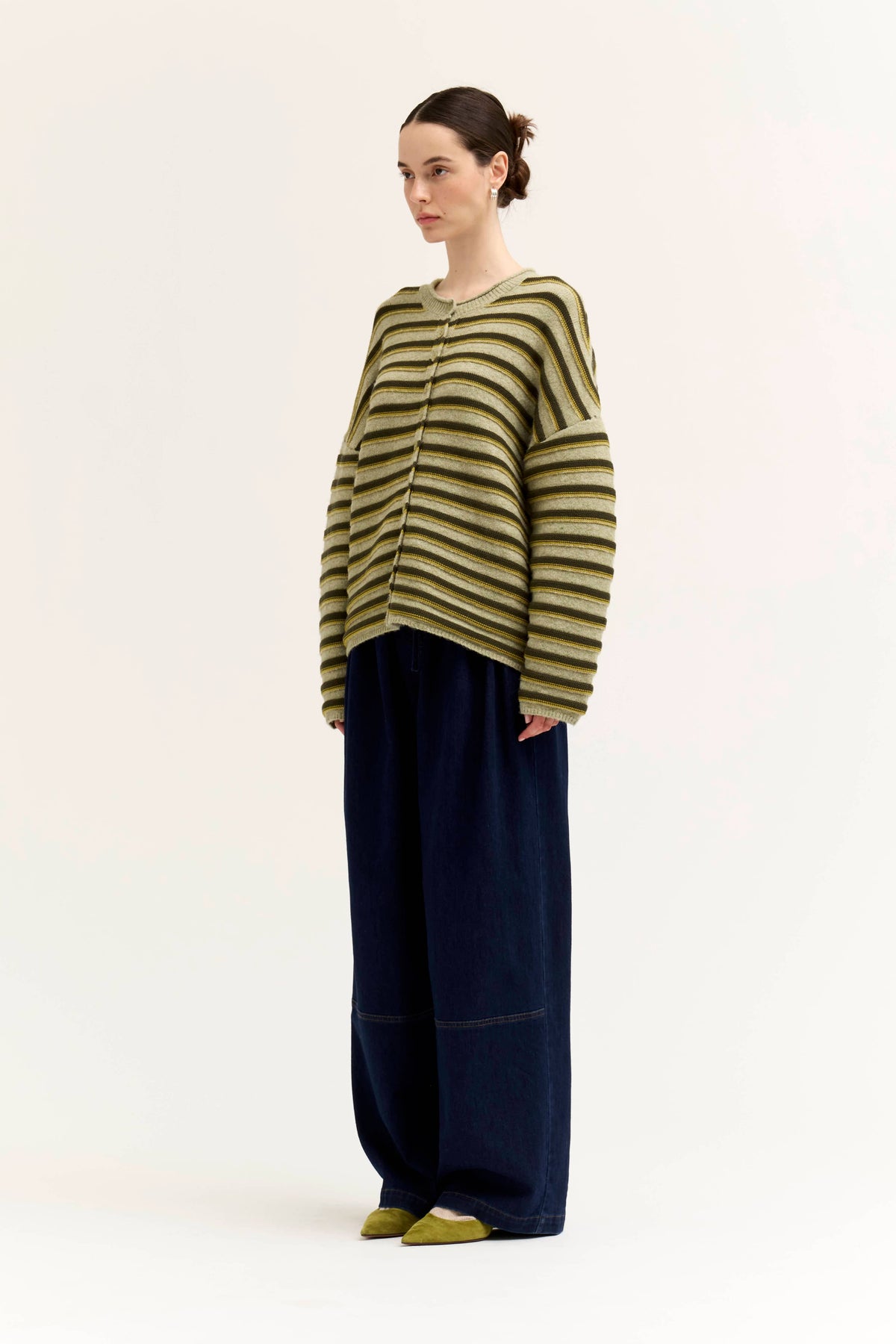 Moss Green Multi-Stripe Cardigan