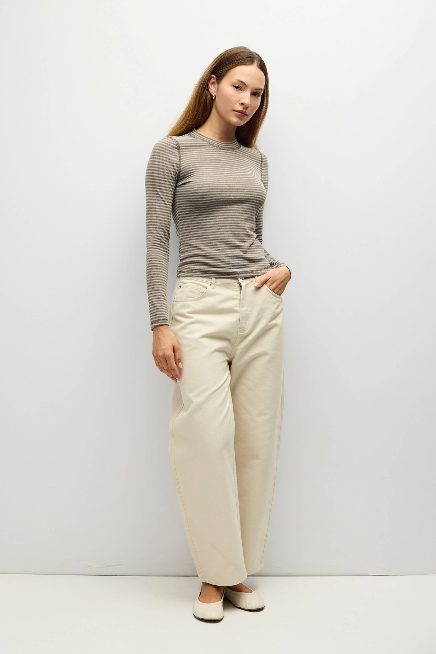 Mock Neck Striped Long Sleeve Tee