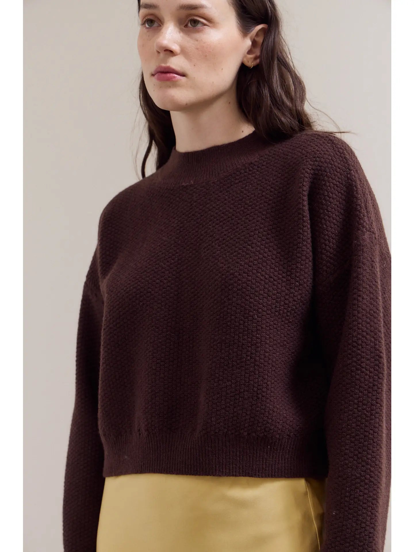 Mock Neck Textured Cropped Sweater