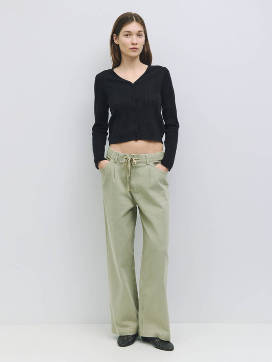 Black Knit Pointelle Cardigan Top