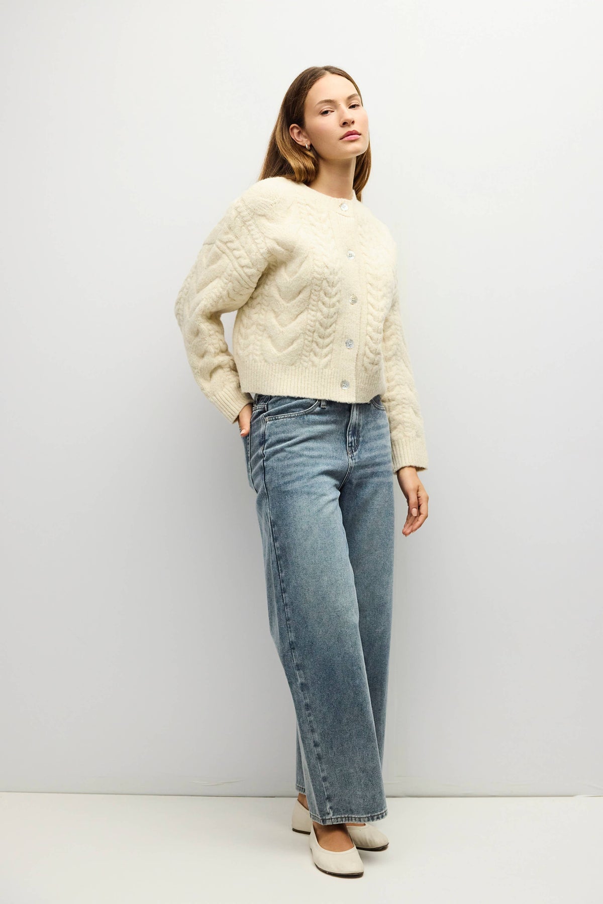 Cream Chunky Cable Knit Cardigan