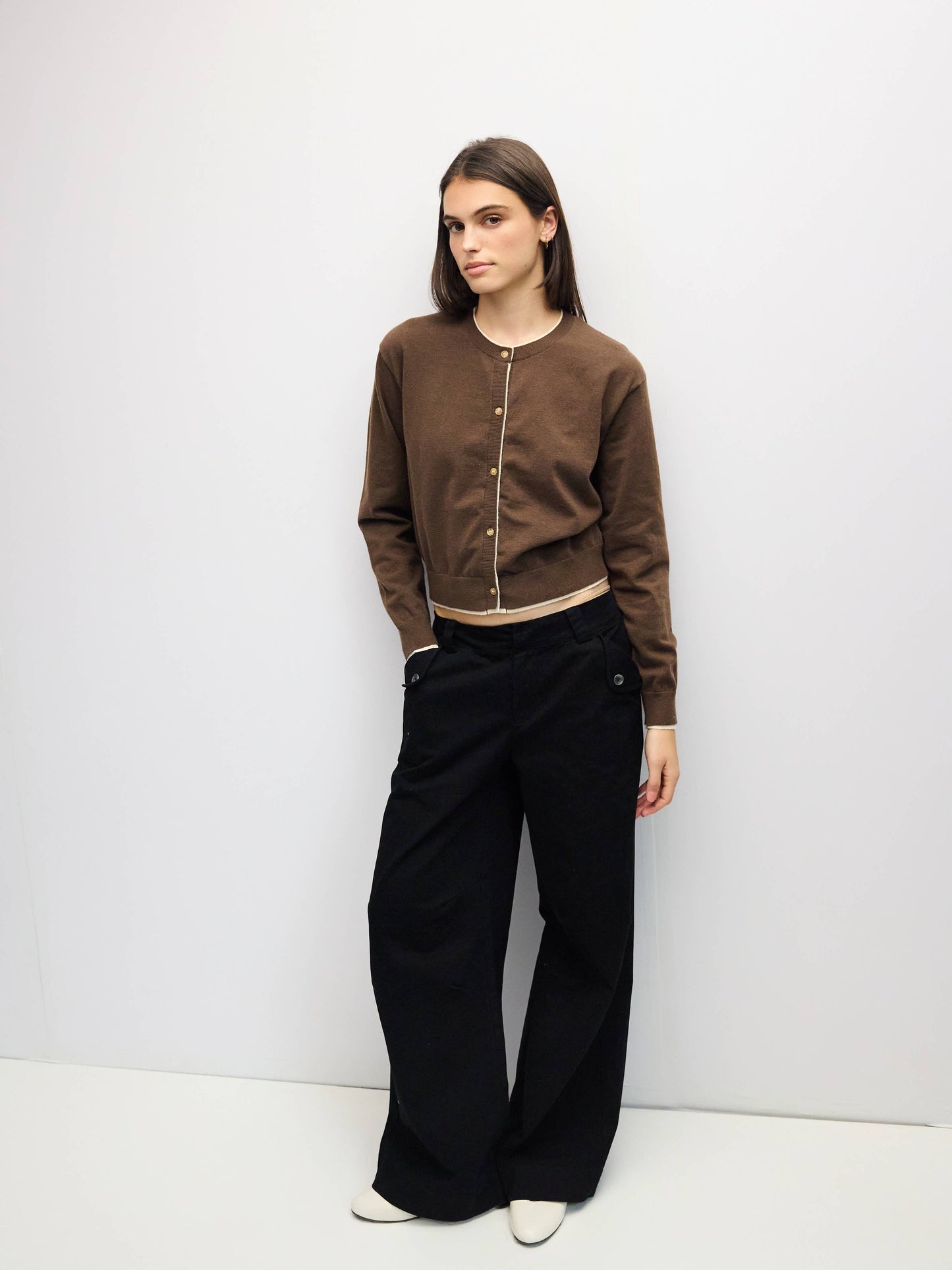 Contrast Trim Brown/Cream Cardigan