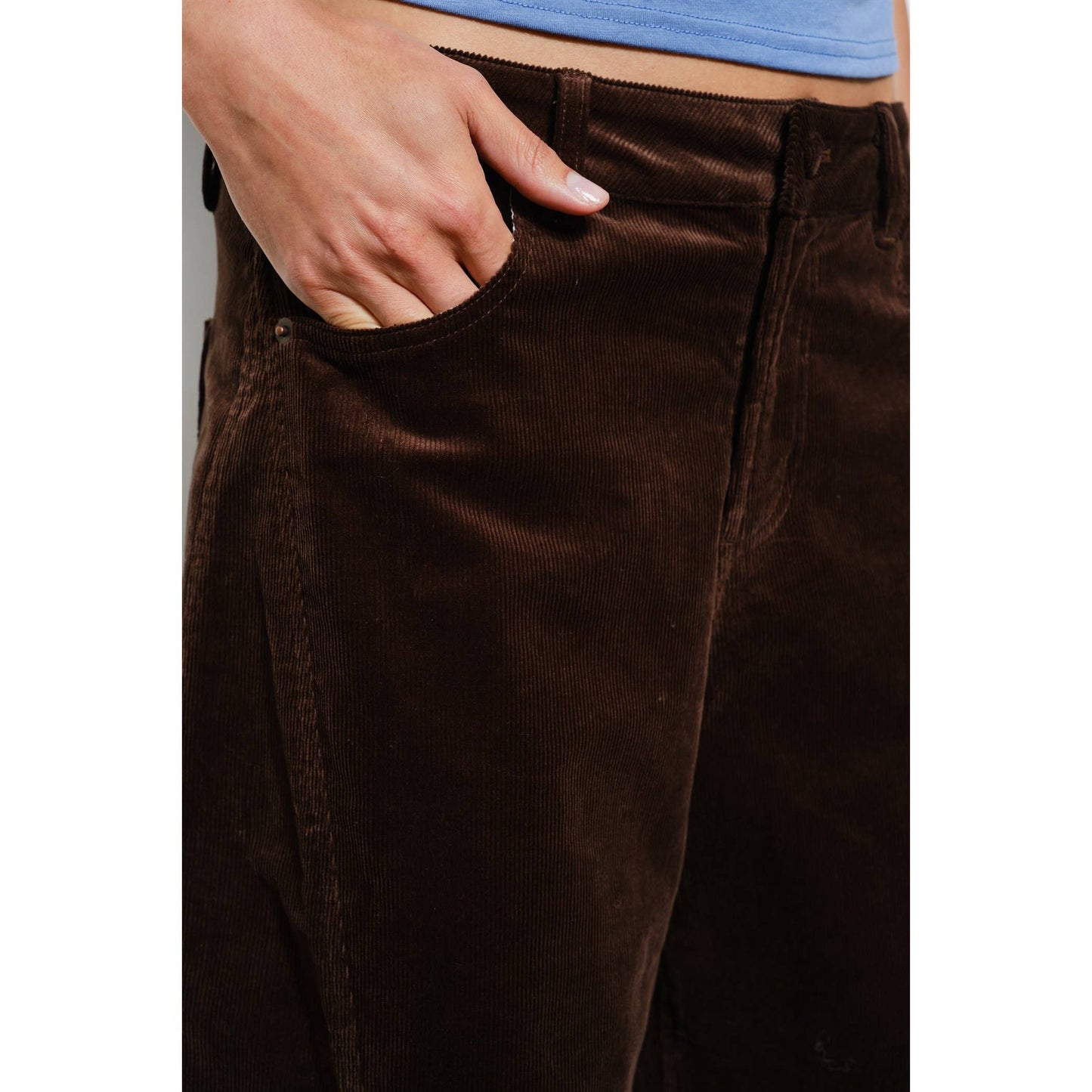 Low Rise Brown Corduroy Barrel Leg Pant