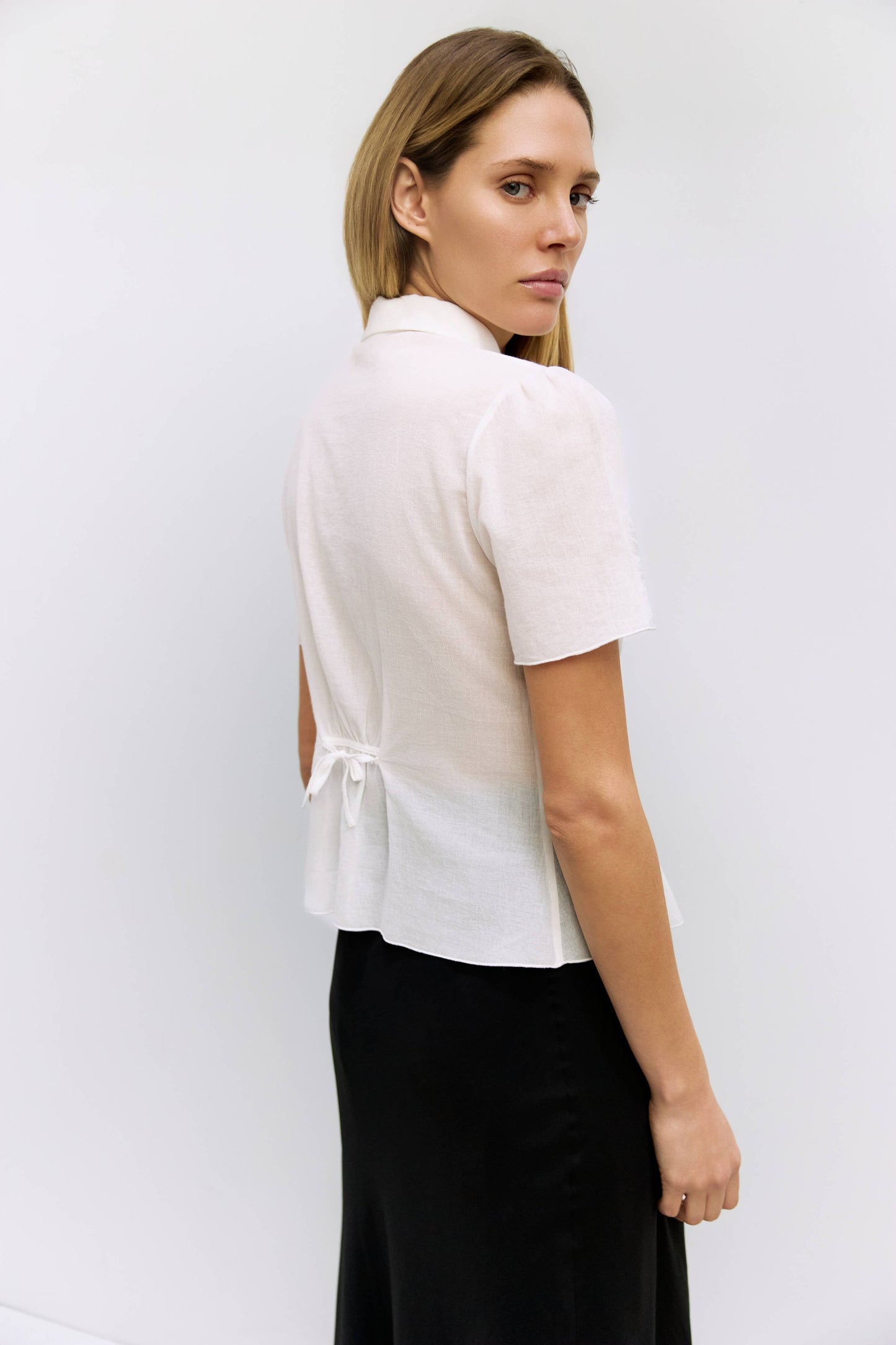 Pleated Waist Cotton Blouse