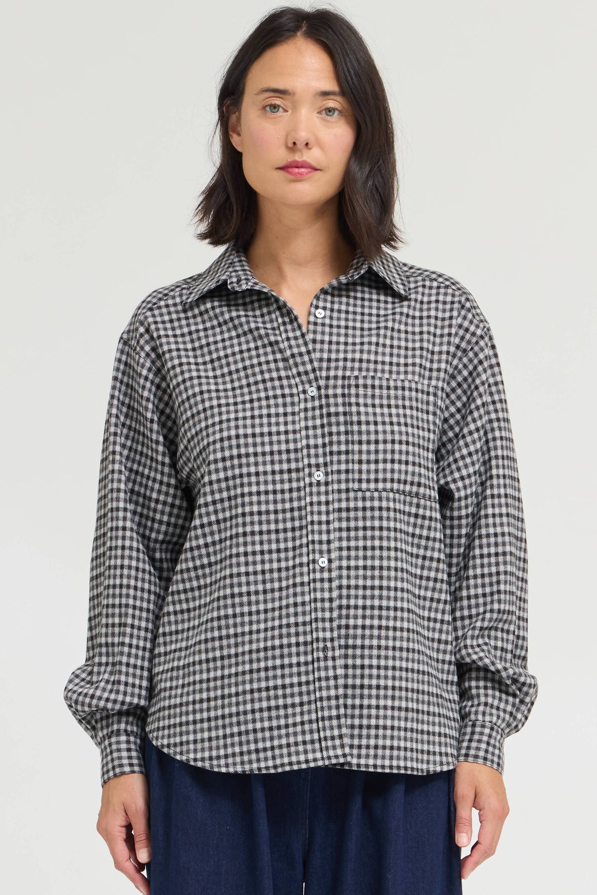 Black Checkered Flannel Button-Down Shirt