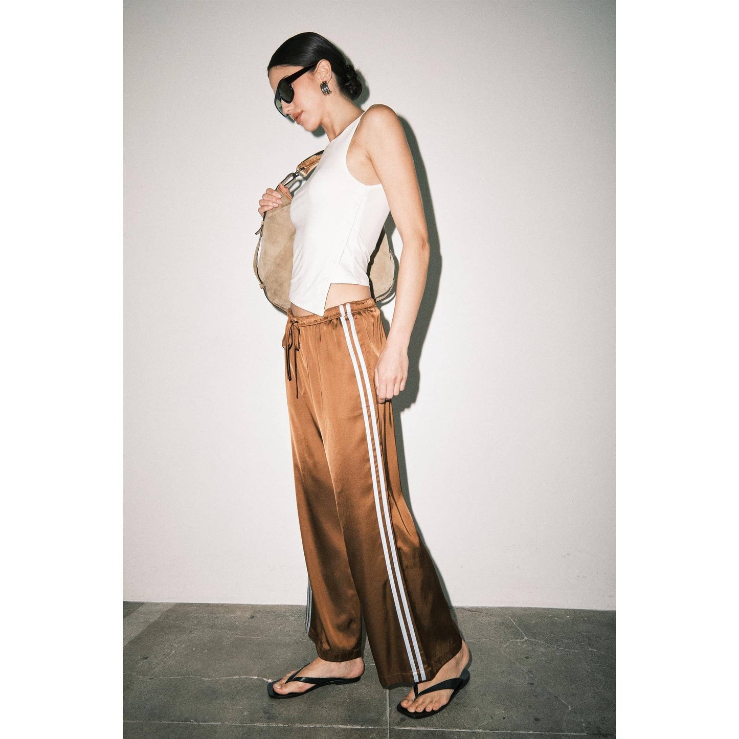 Brown Blue Satin Track Pants