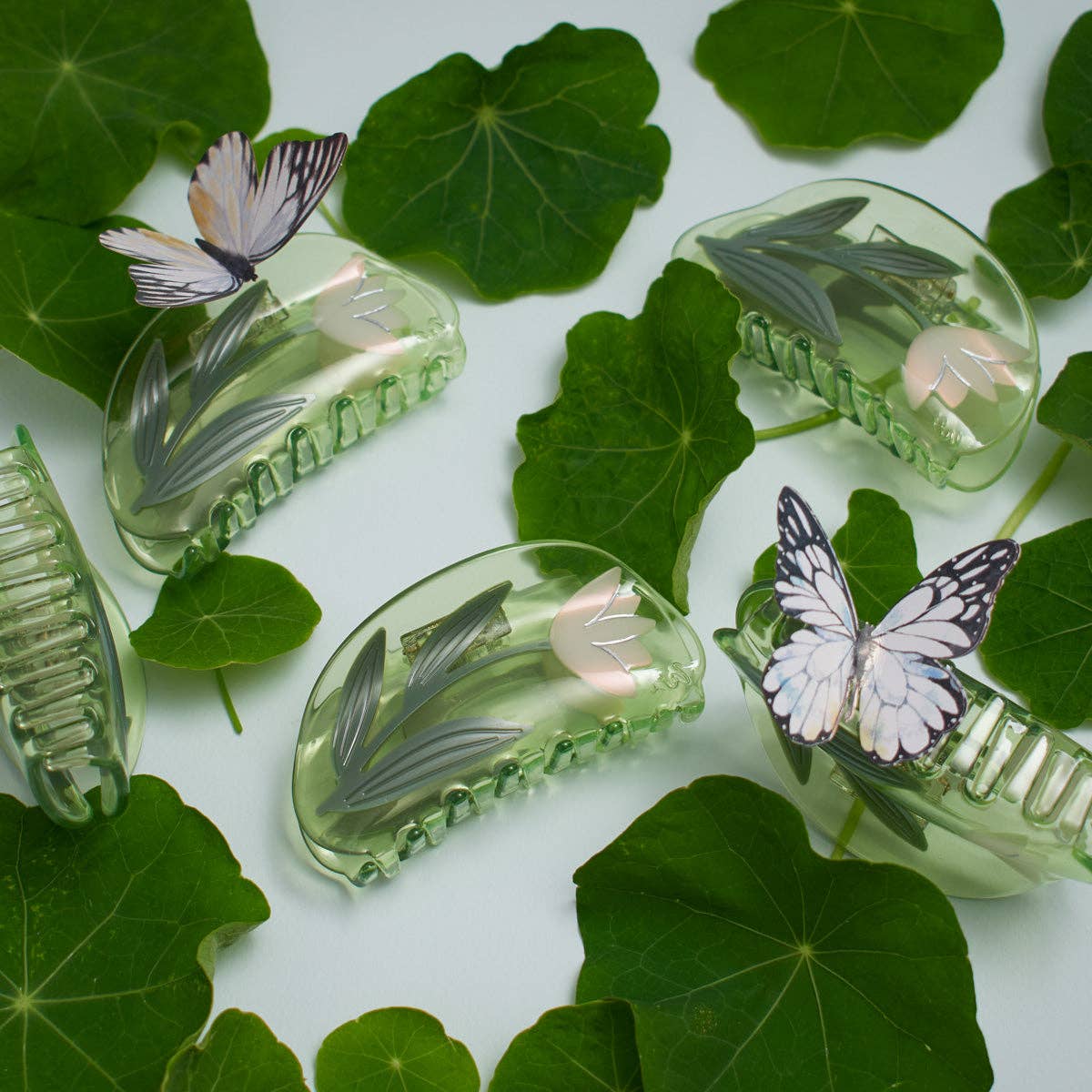 Clear Green Lotus Flower Acetate Hair Claw