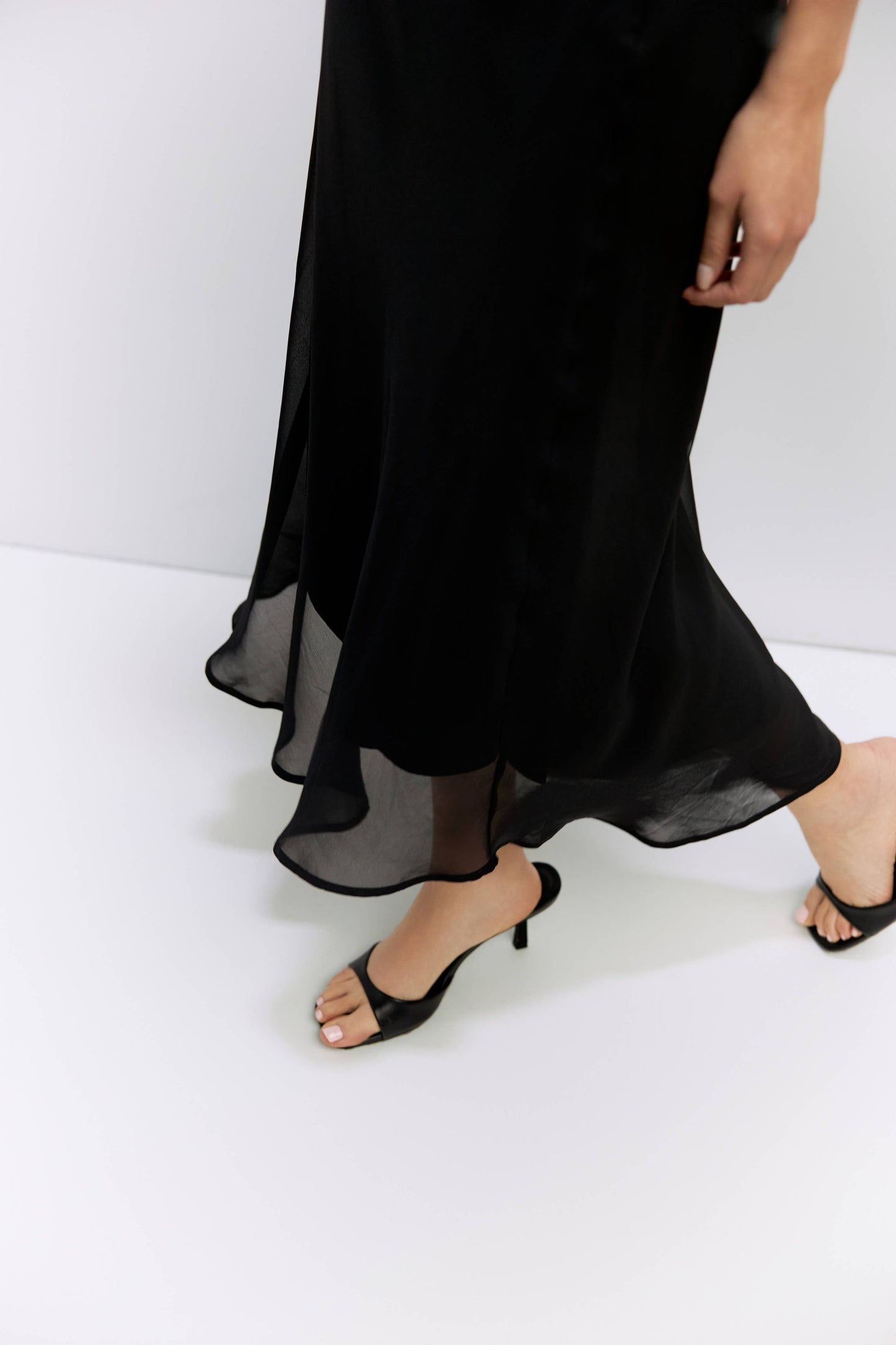Black Chiffon Midi Skirt