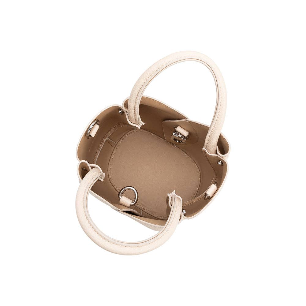 Mini Tulip Bone Vegan Leather Top Handle Bag