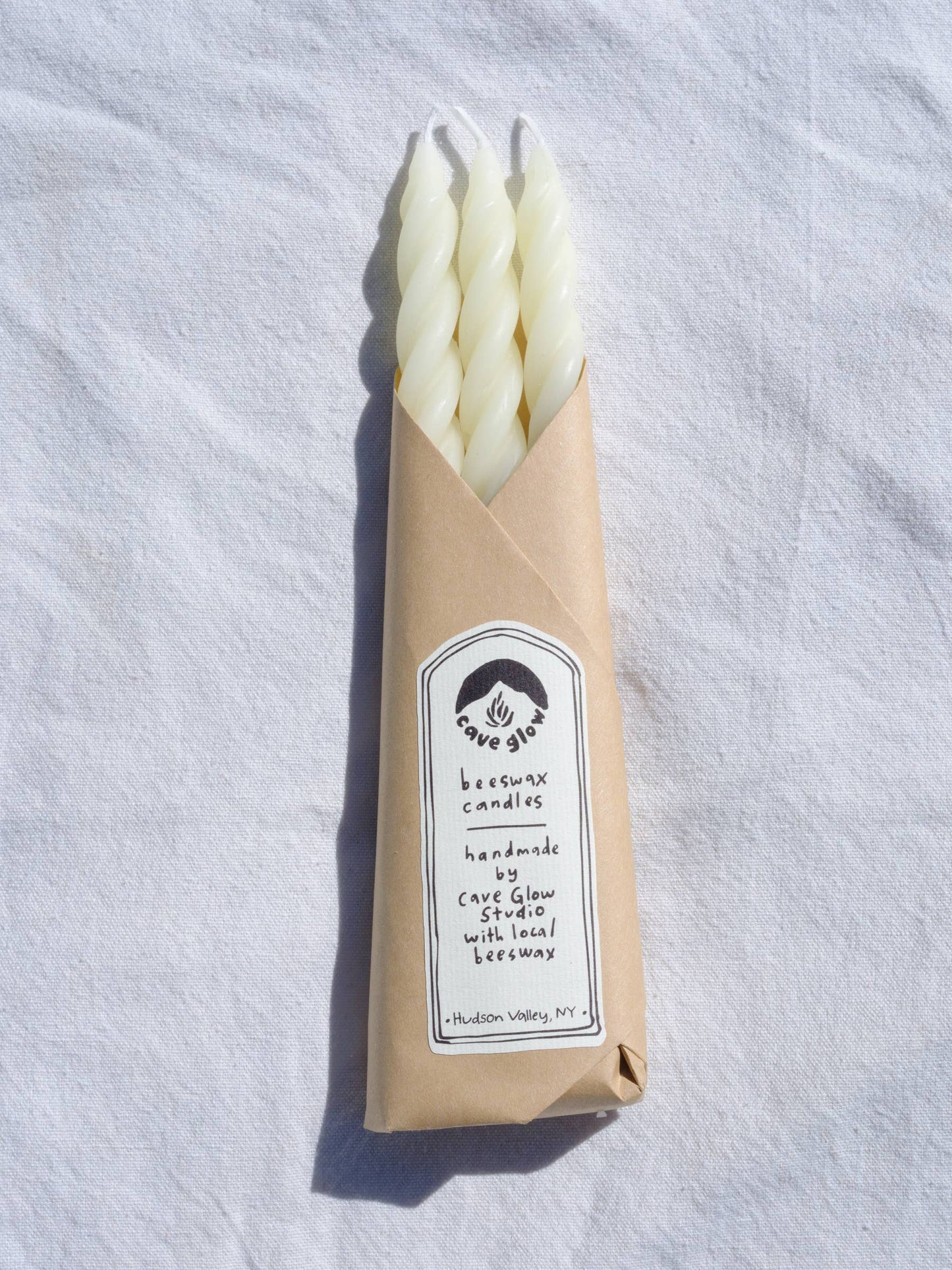 White Beeswax Spiral Taper Candles - Set of 3