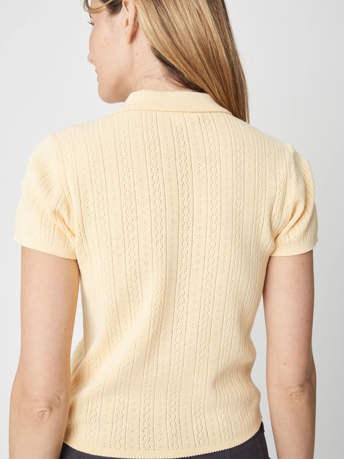 Pointelle Collared Button Top