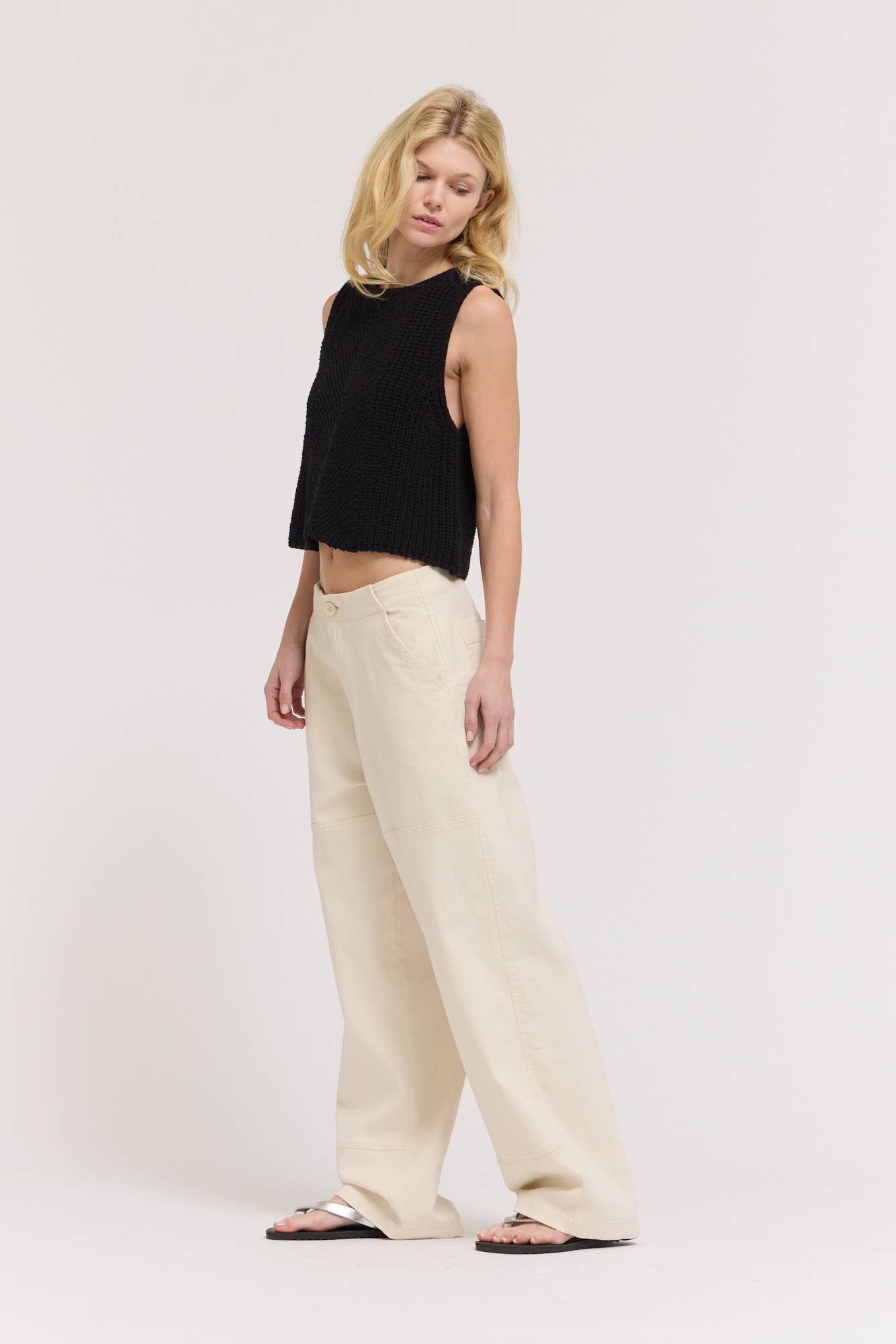 Milk High Rise Curved Leg Trouser