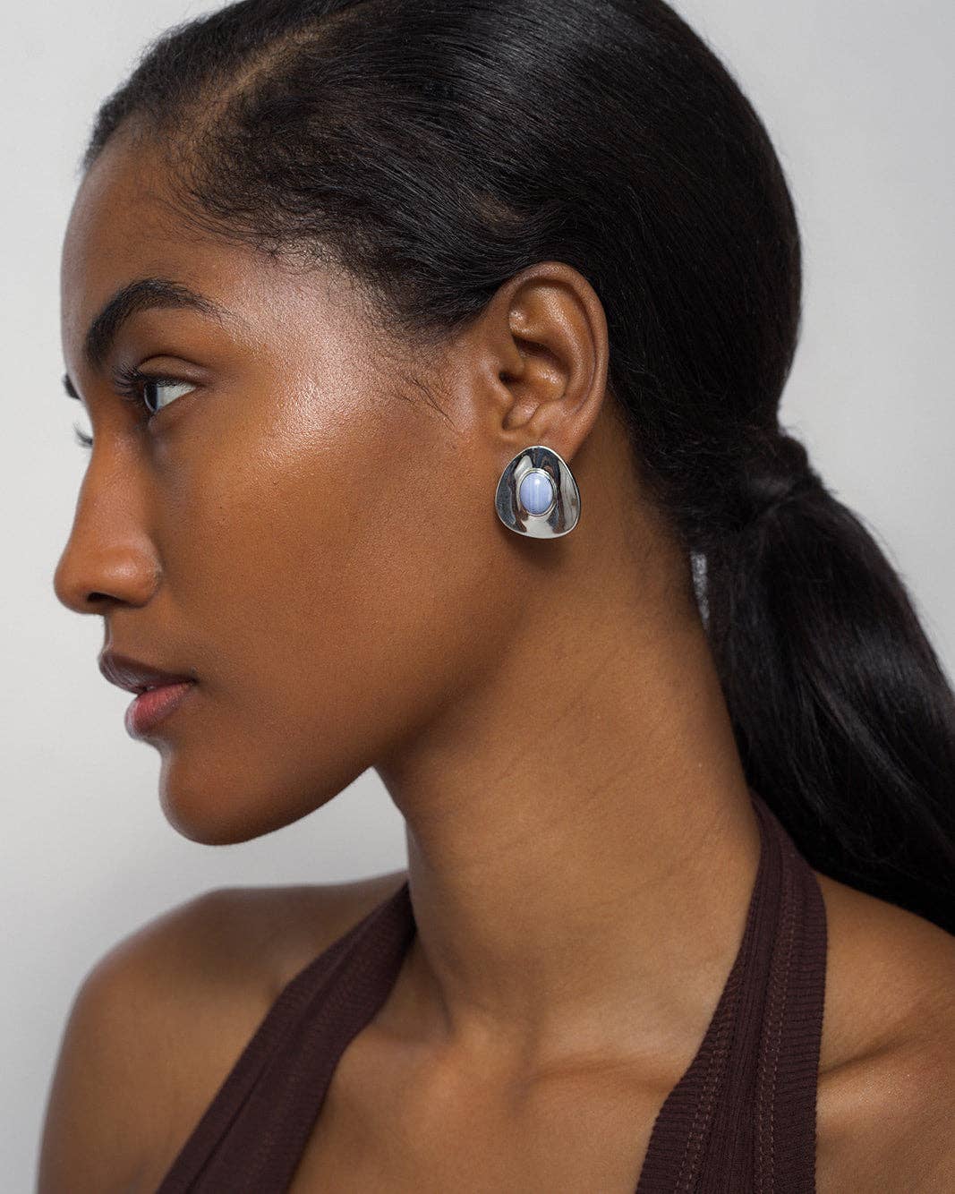 Silver Blue Stone Statement Earrings