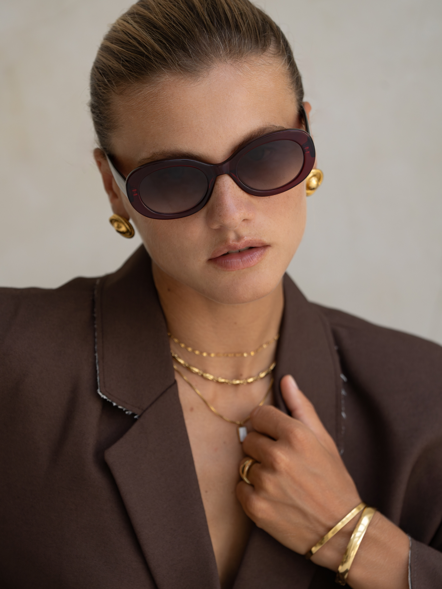 Aria Dark Cherry Oval Sunglasses