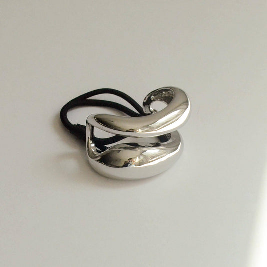 Silver Wide Sculptured Metal Ponytail Hair Tie