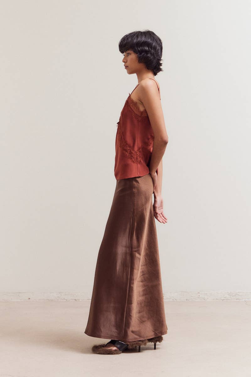 Brick Satin Lace Cami Blouse