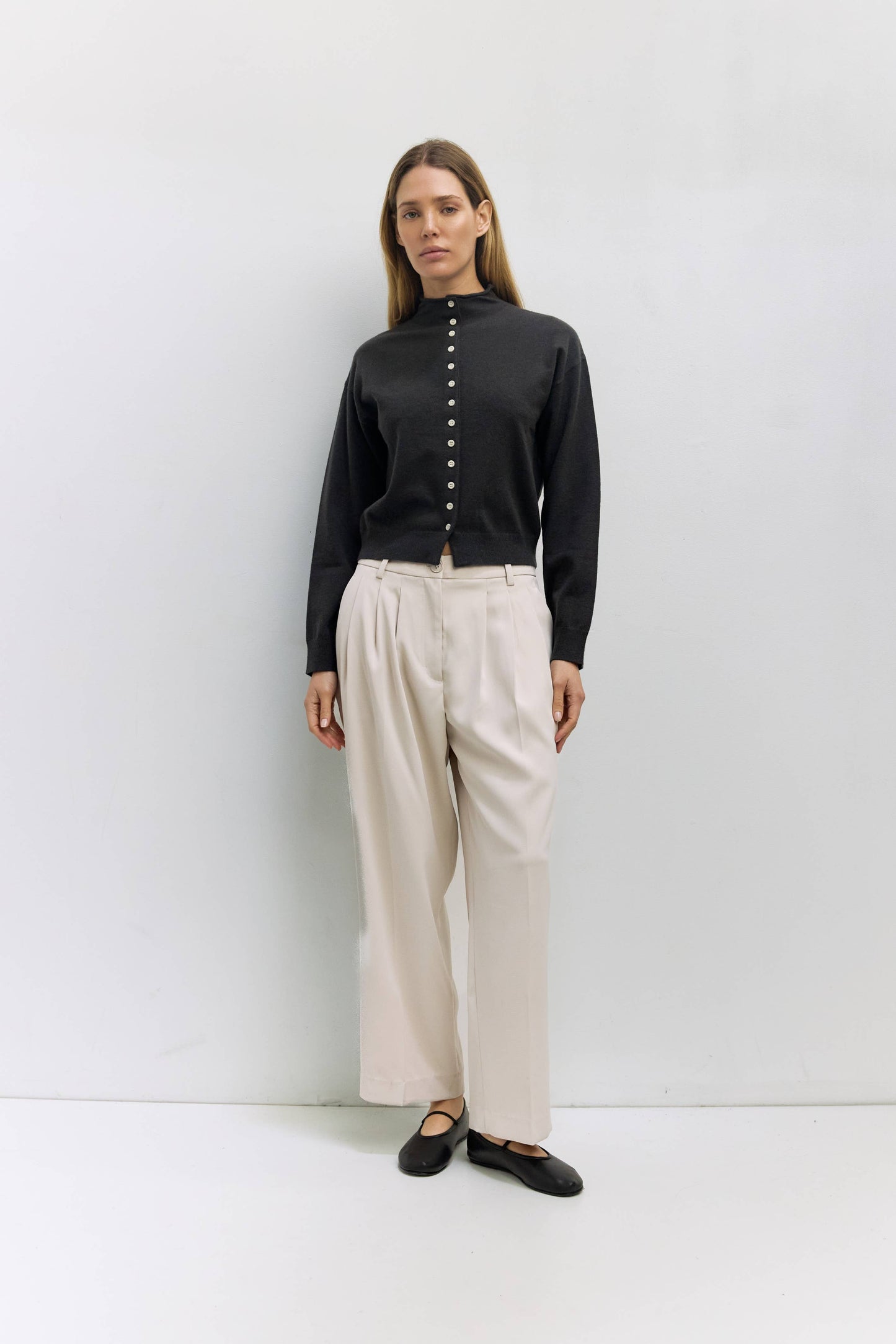 High-Neck Knit Cardigan