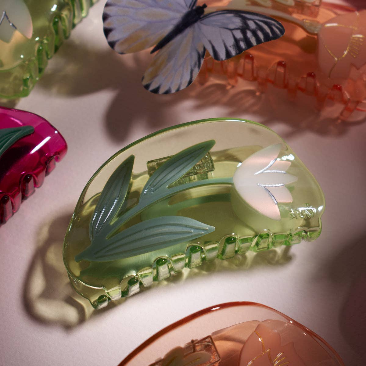 Clear Green Lotus Flower Acetate Hair Claw