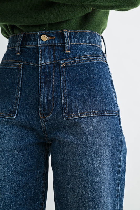 Dark Wash High Rise Square Pocket Jeans