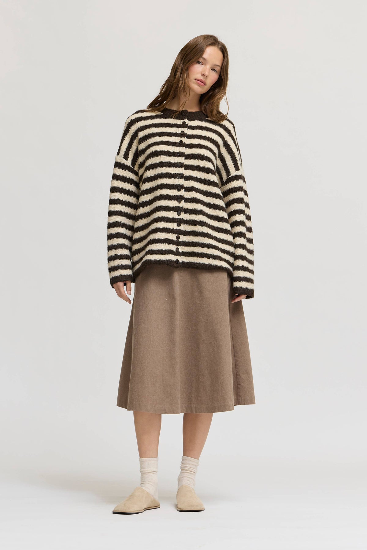 Brown Circle Hem Midi Skirt