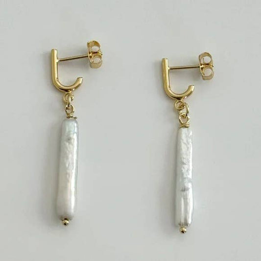 Gold Freshwater Long Pearl Drop Earrings