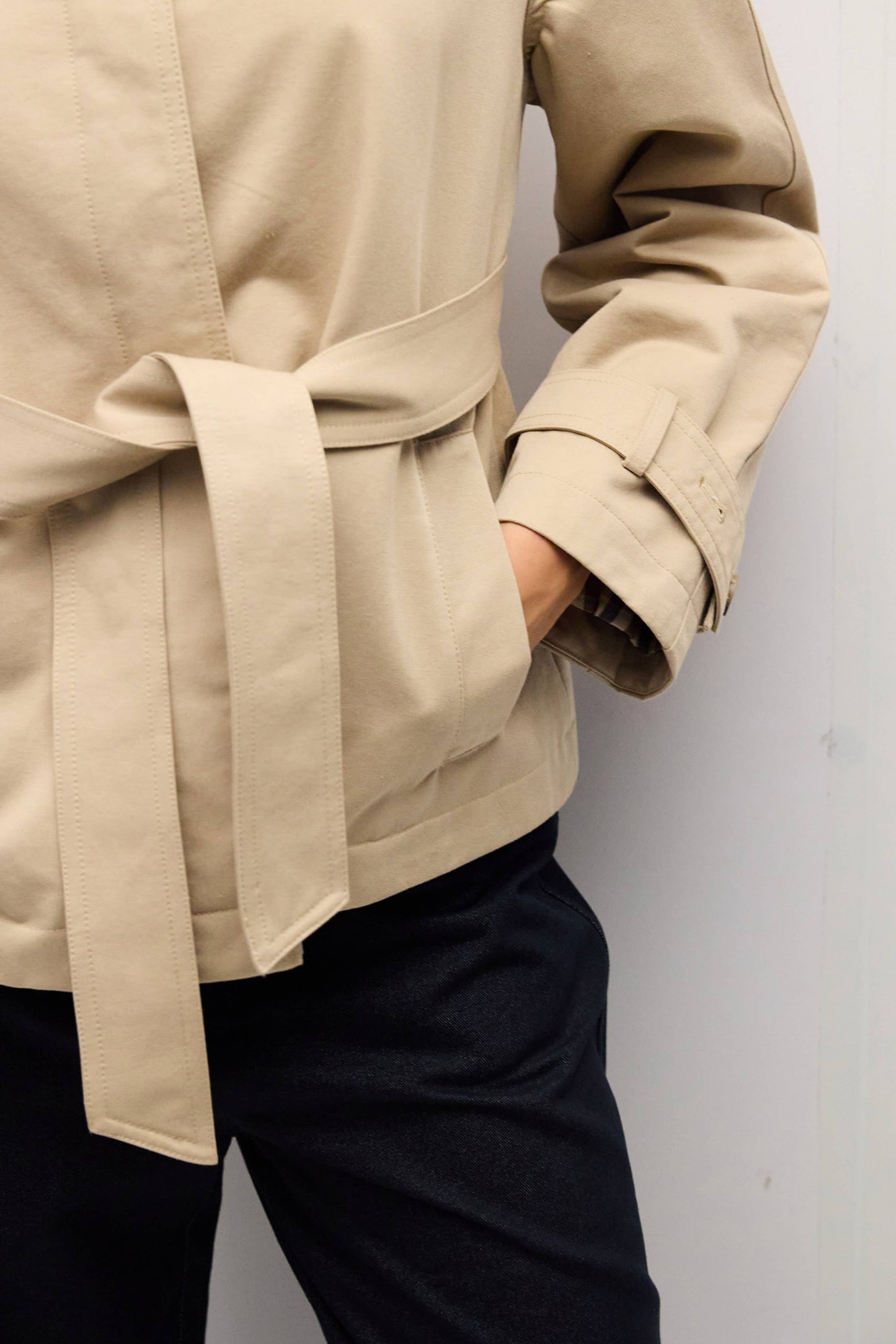 High Neck Belted Raglan Jacket