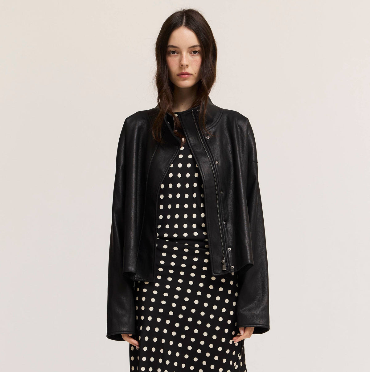 High Collar Vegan Leather Jacket