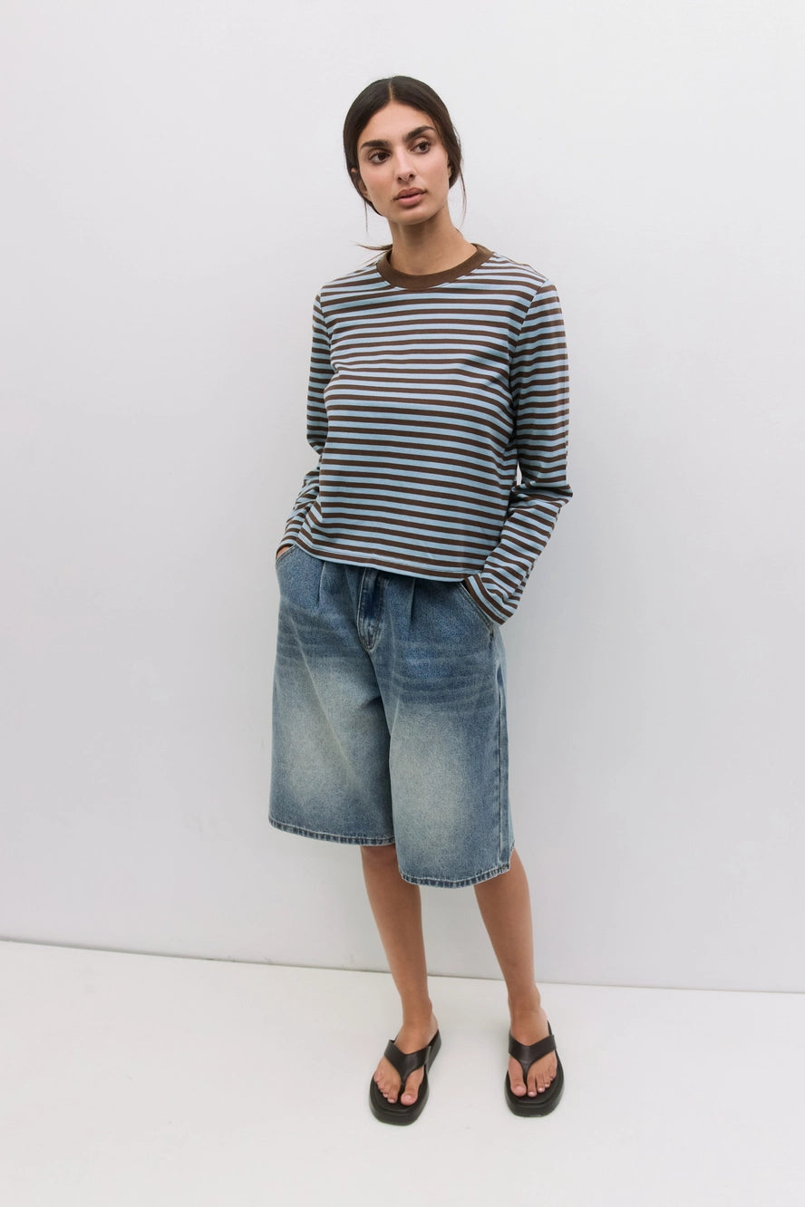 Striped Contrast Collar Long Sleeve T-Shirt