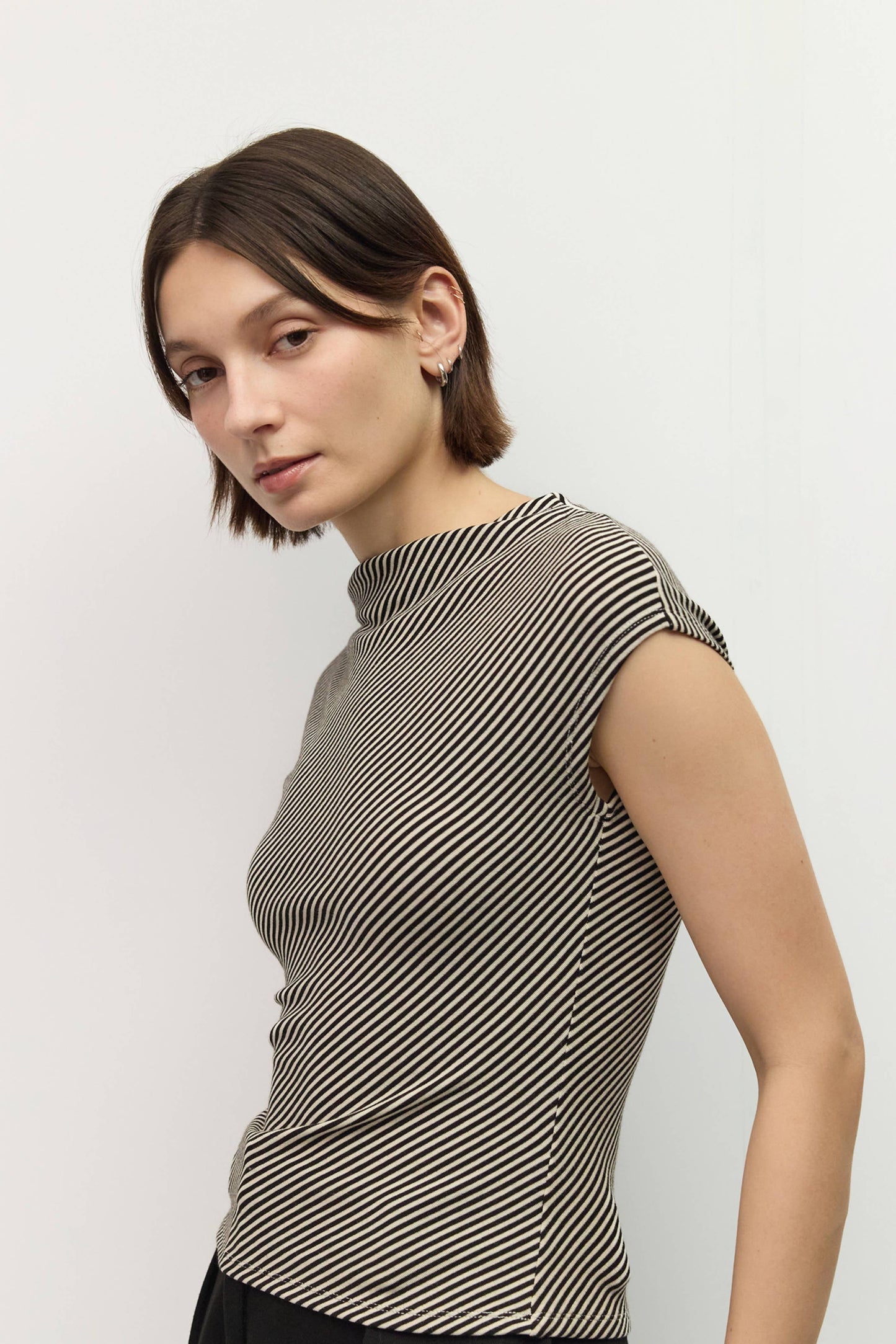 Black White Diagonal Striped Knit Top