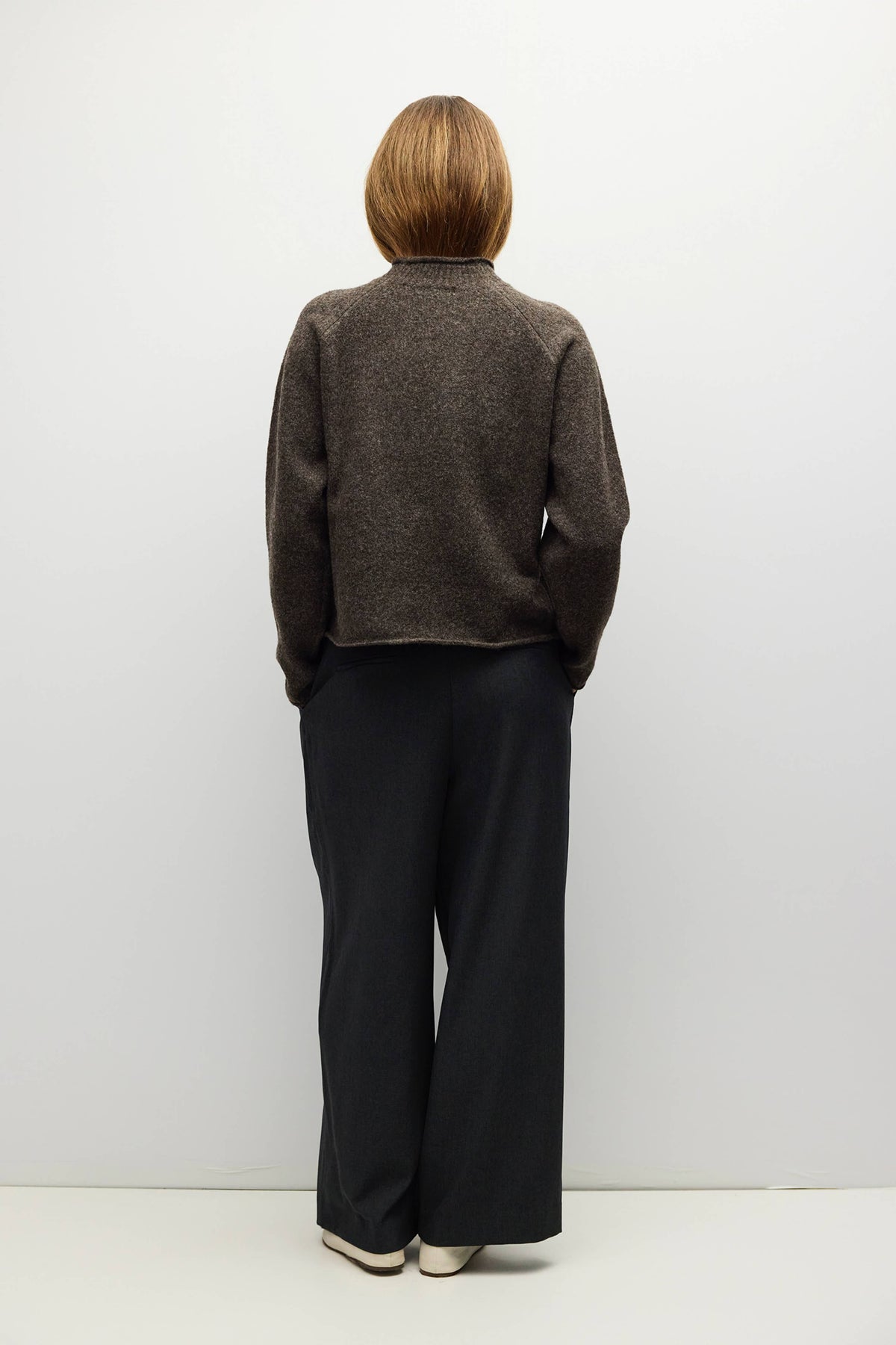 Brown Rolled Neck Raglan Pullover Sweater