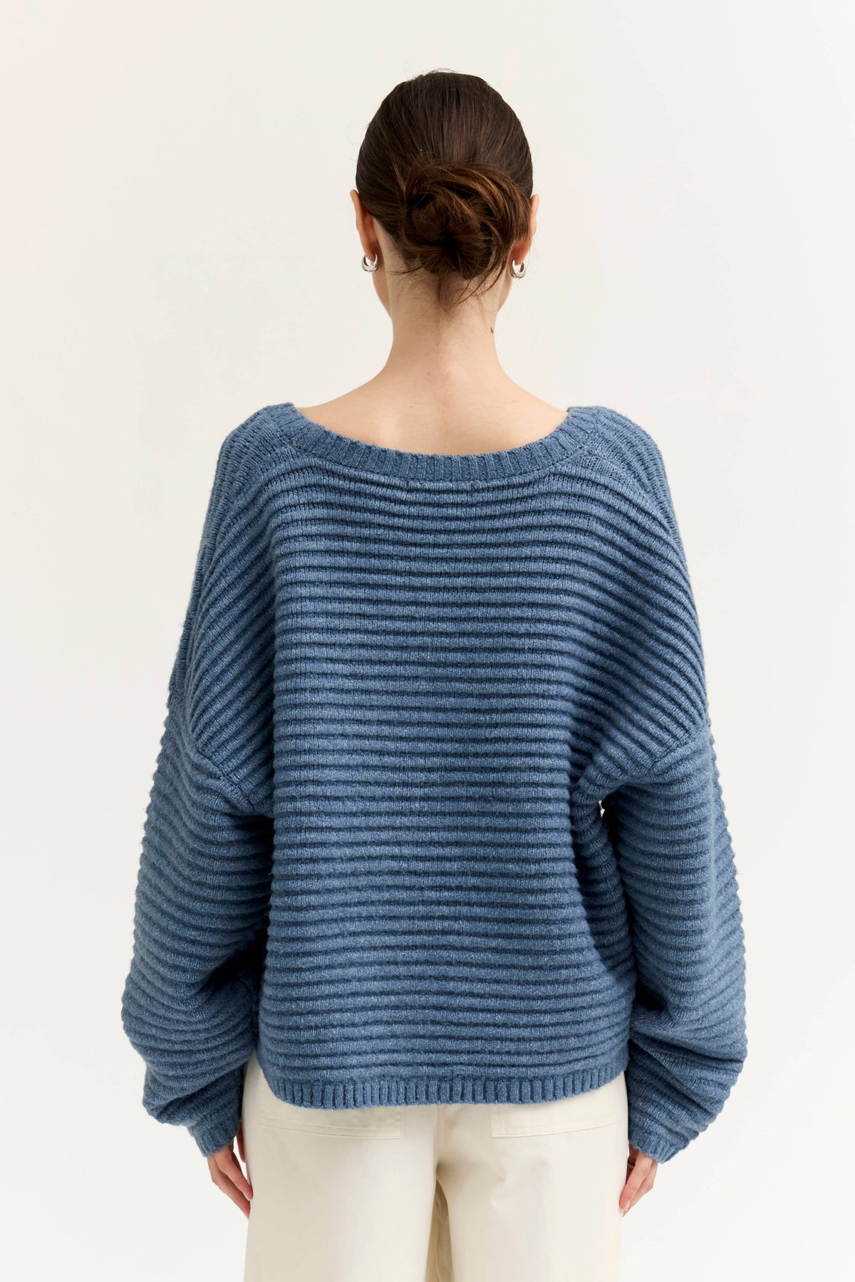 Dusty Blue Textured V-Neck Cardigan