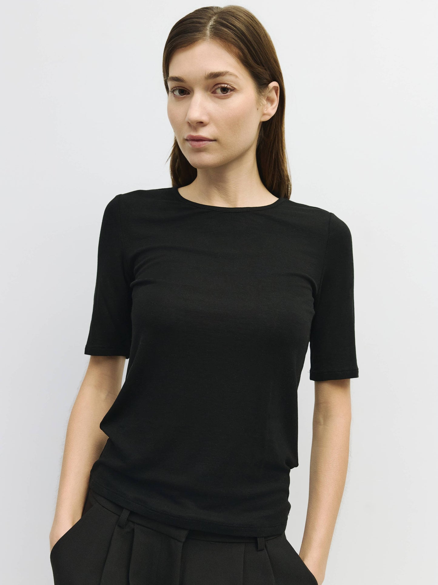 Black Semi-Sheer Knit Short-Sleeve Top