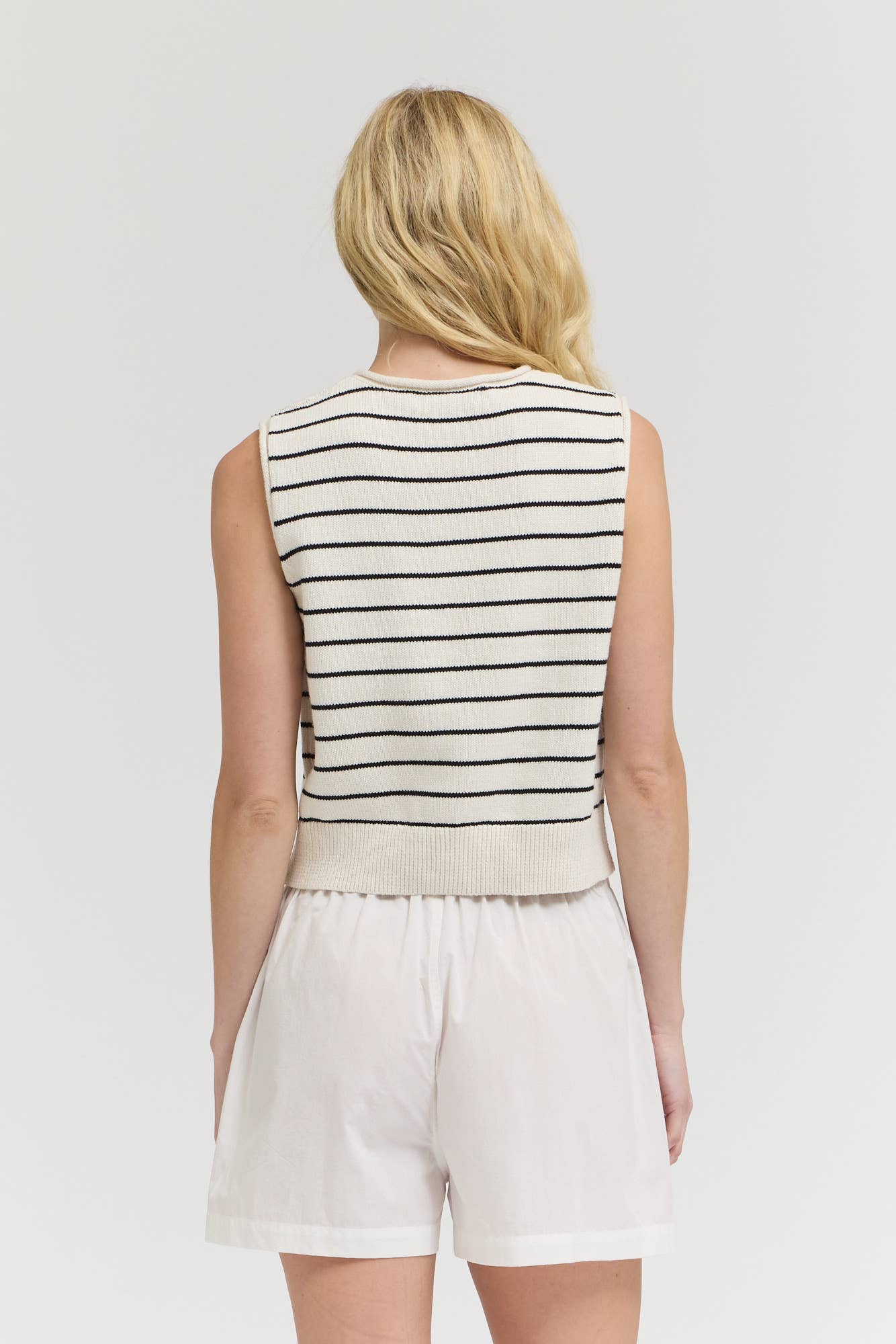 Cream Striped Cotton Knit Shell