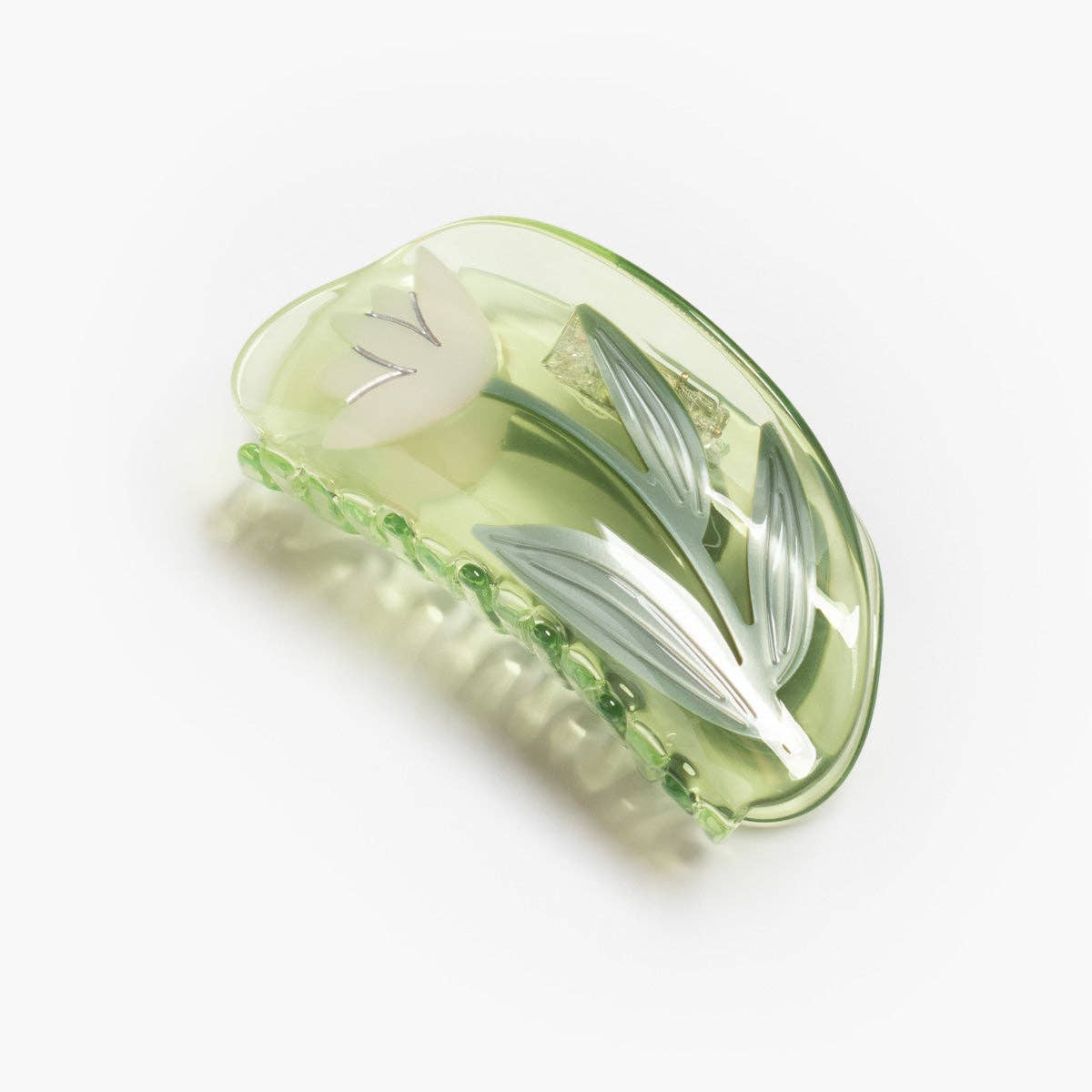 Clear Green Lotus Flower Acetate Hair Claw