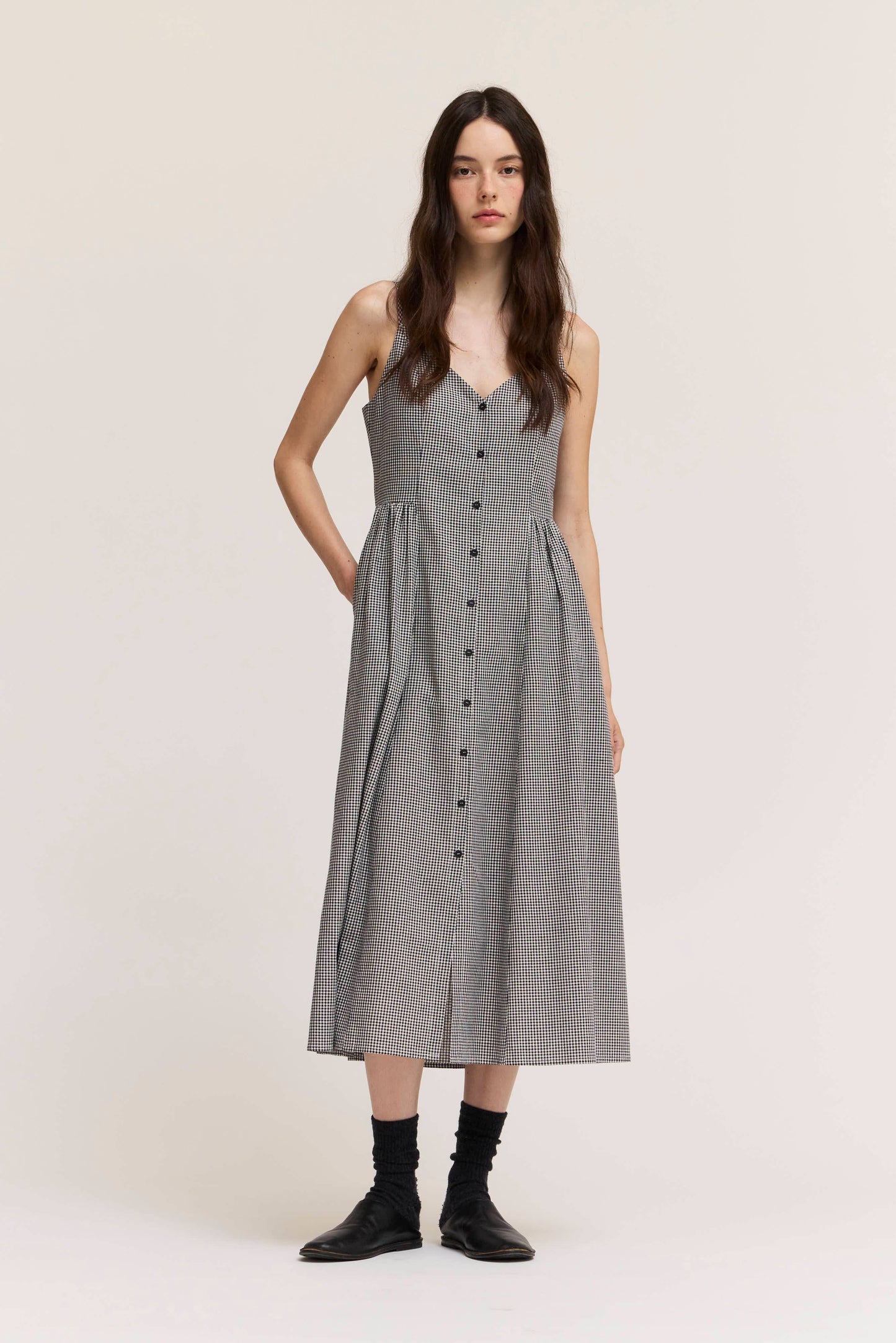 Strappy Gingham Button Front Midi Dress