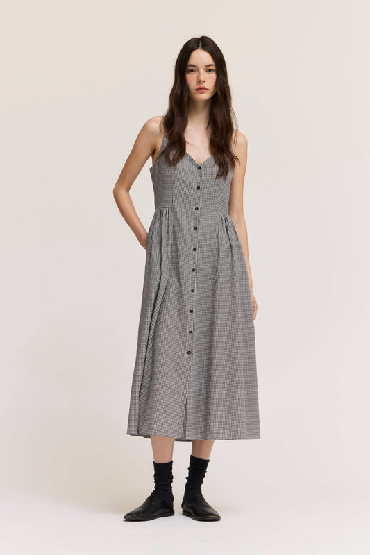 Strappy Gingham Button Front Midi Dress
