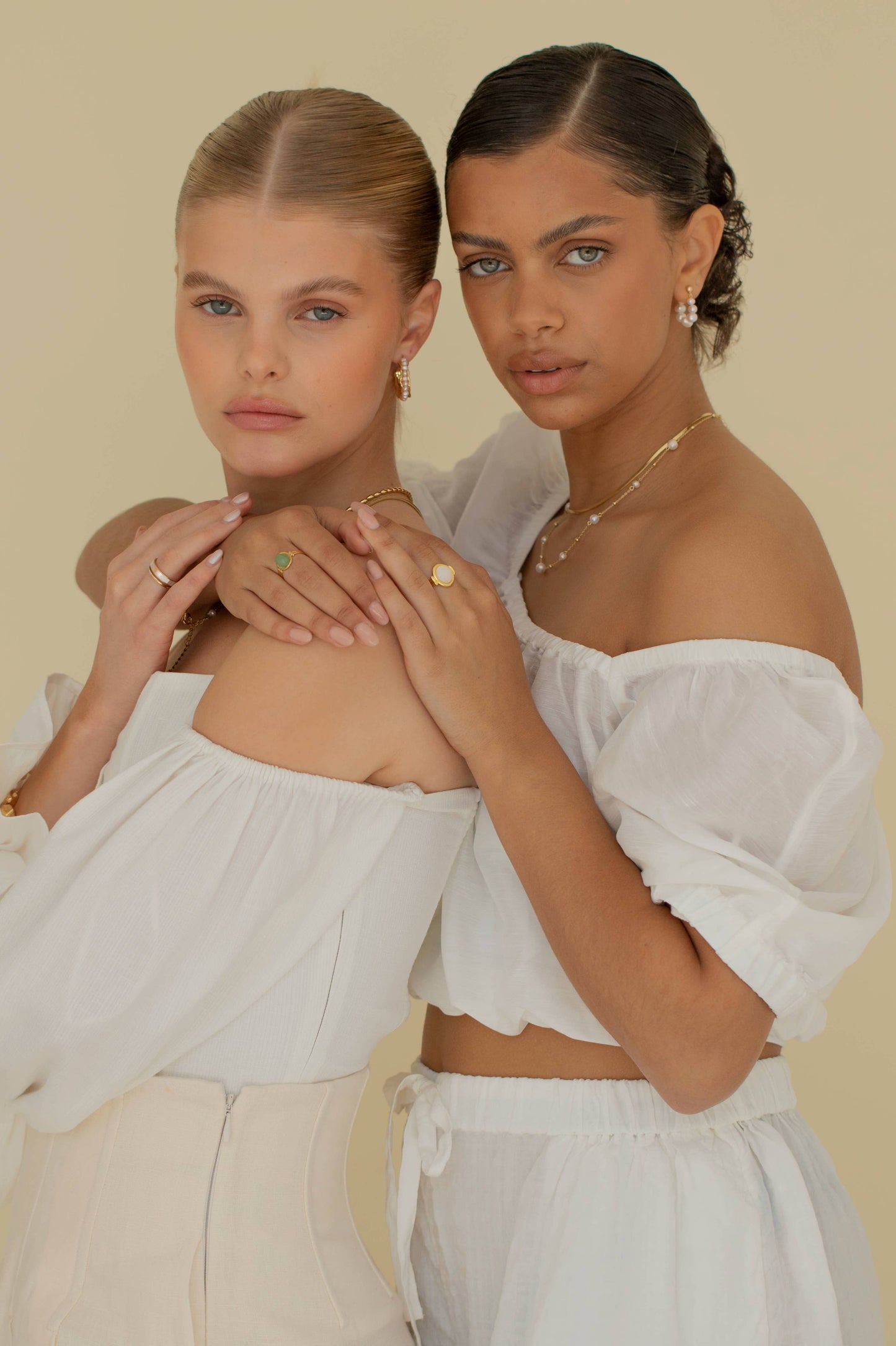 Gold Pearls Links Hooped Earrings