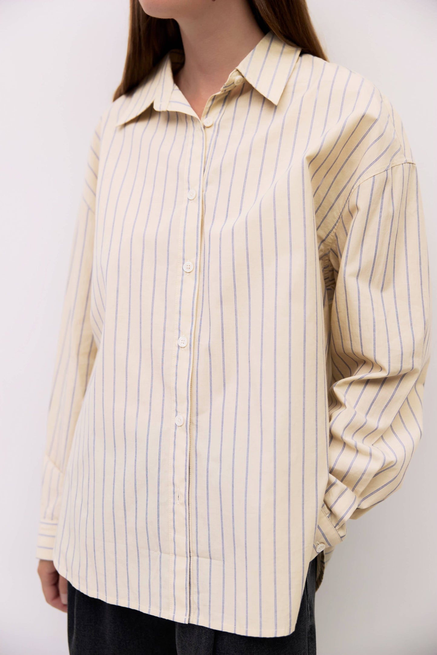Cream Striped Cotton Button Up Shirt