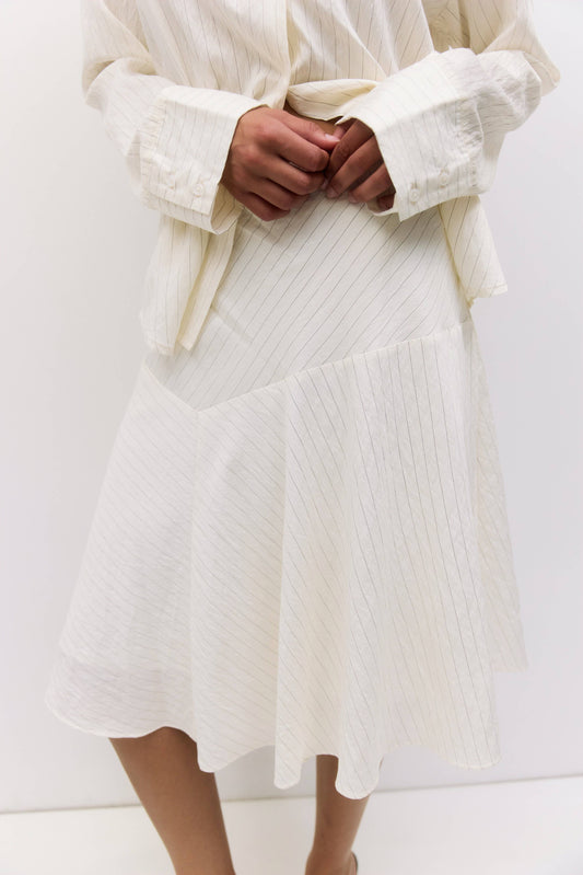 Pinstripe Asymmetrical Midi Skirt