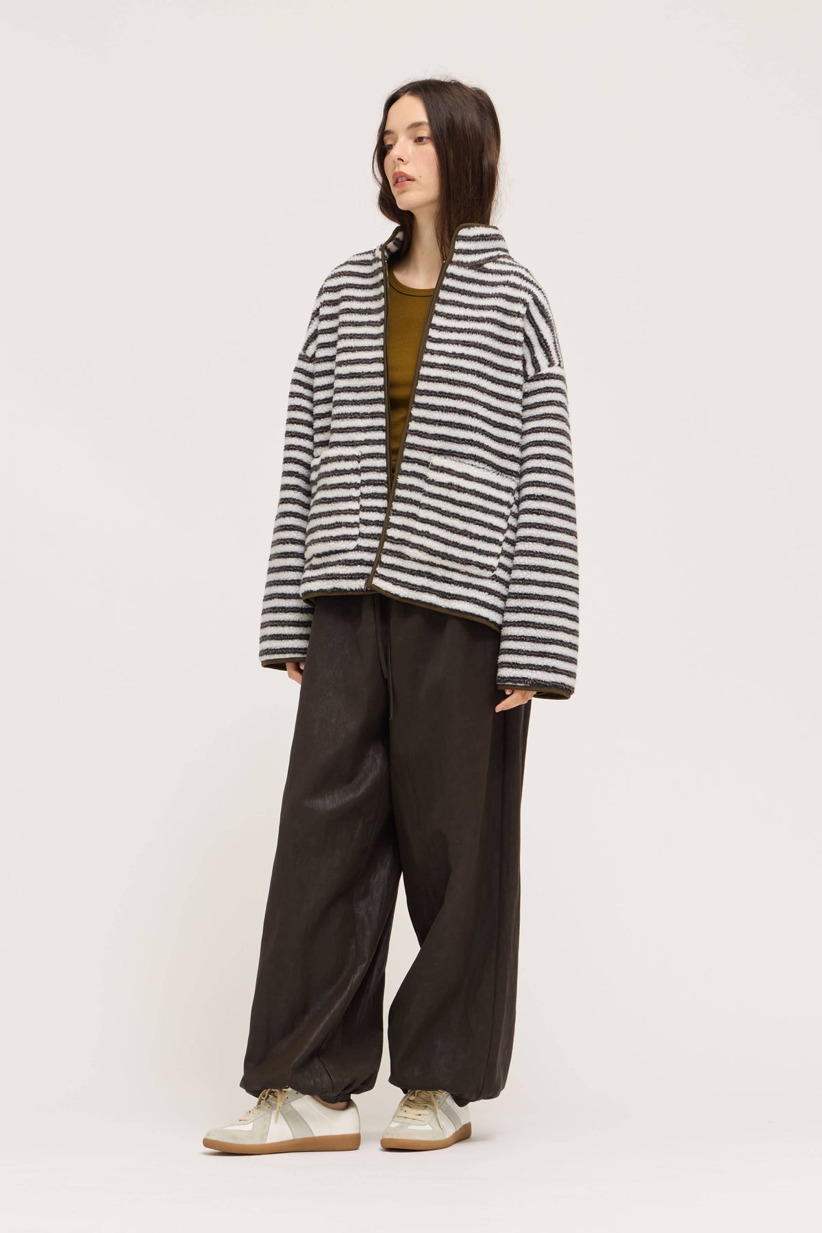 Stripe Fleece  Zip Jacket