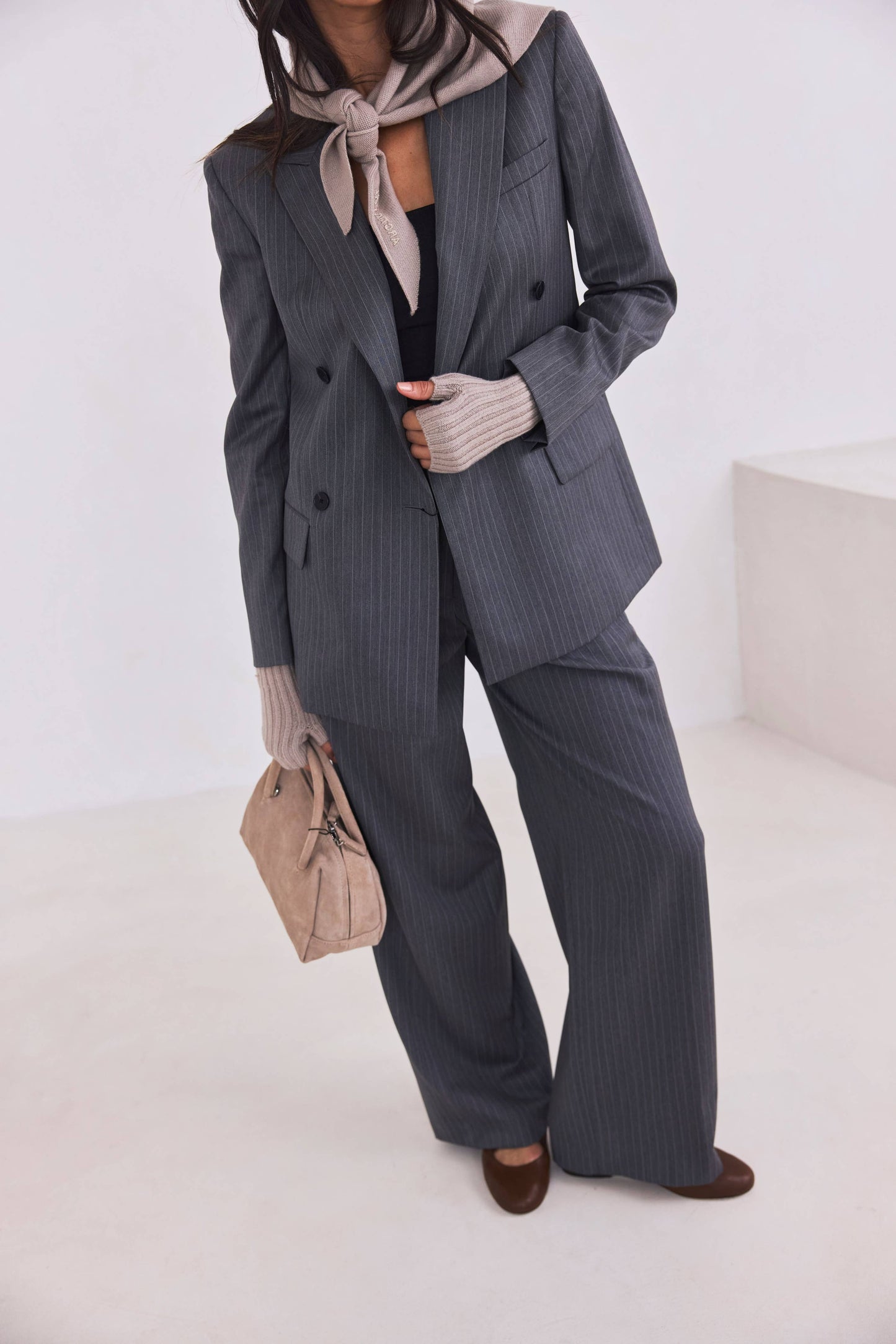 Soft Taupe Wool Fingerless Gloves