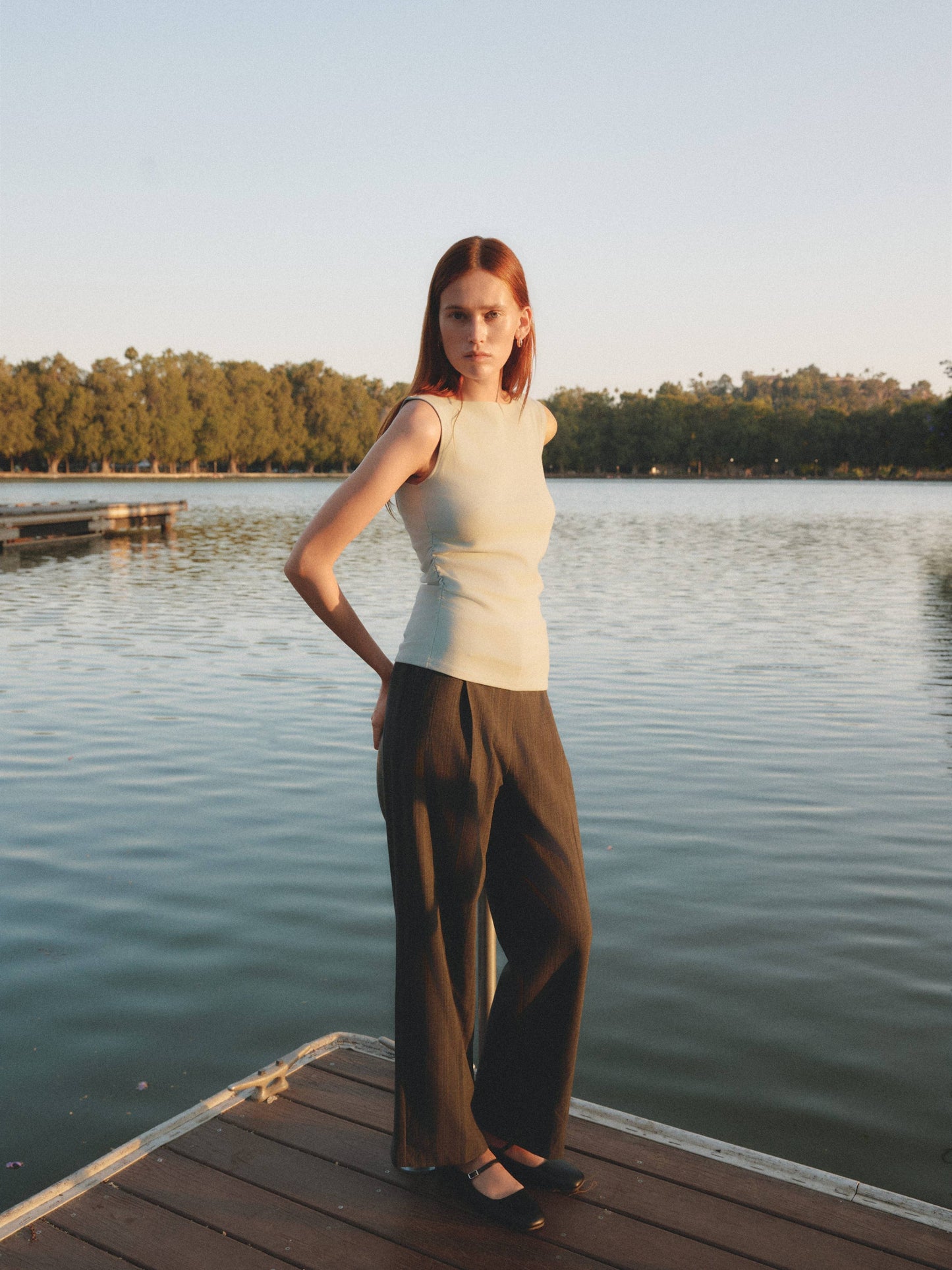 Boat Neck Ruched Knit Tank