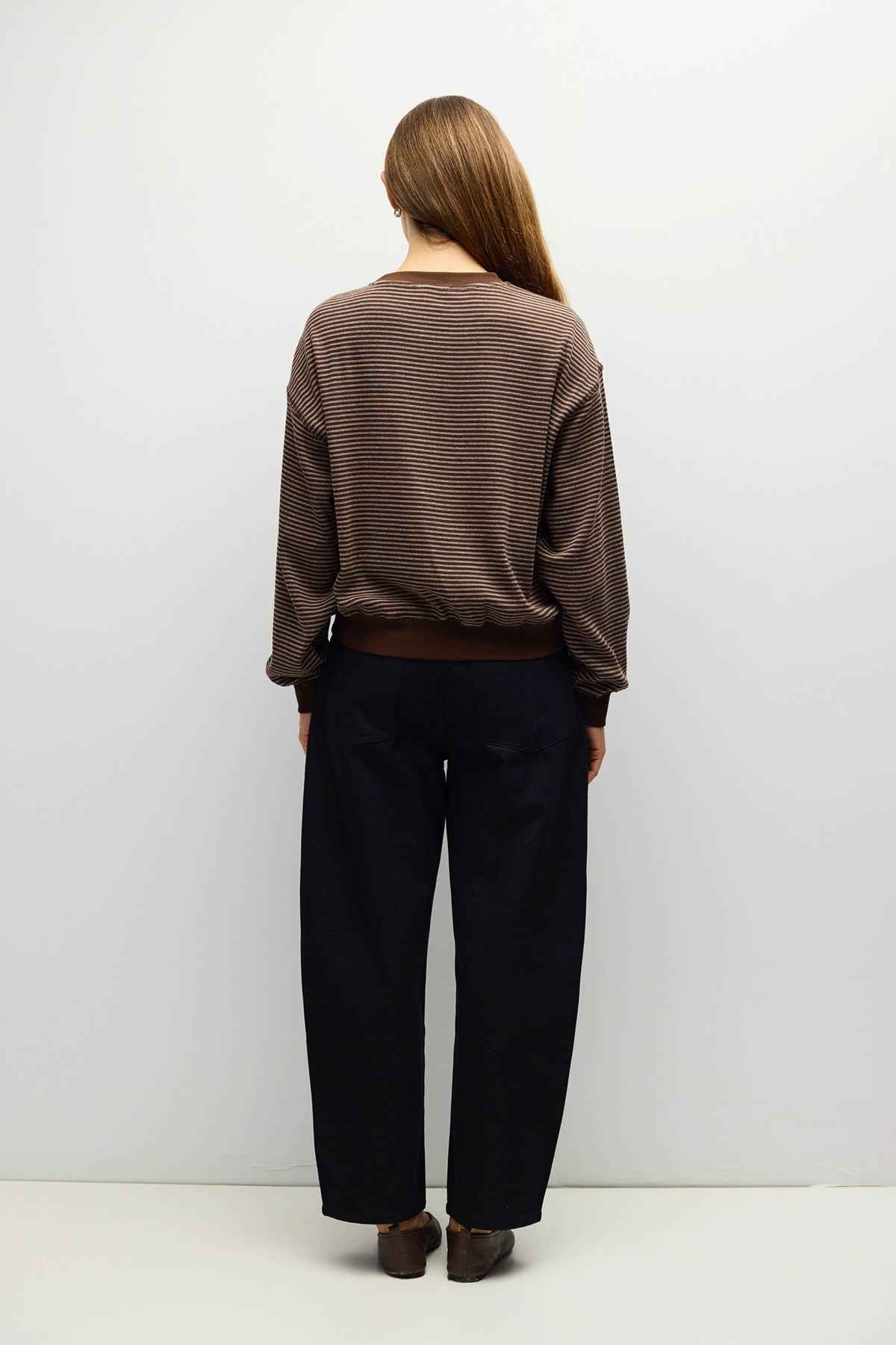 Stripe Crewneck Drop Shoulder Jersey Top