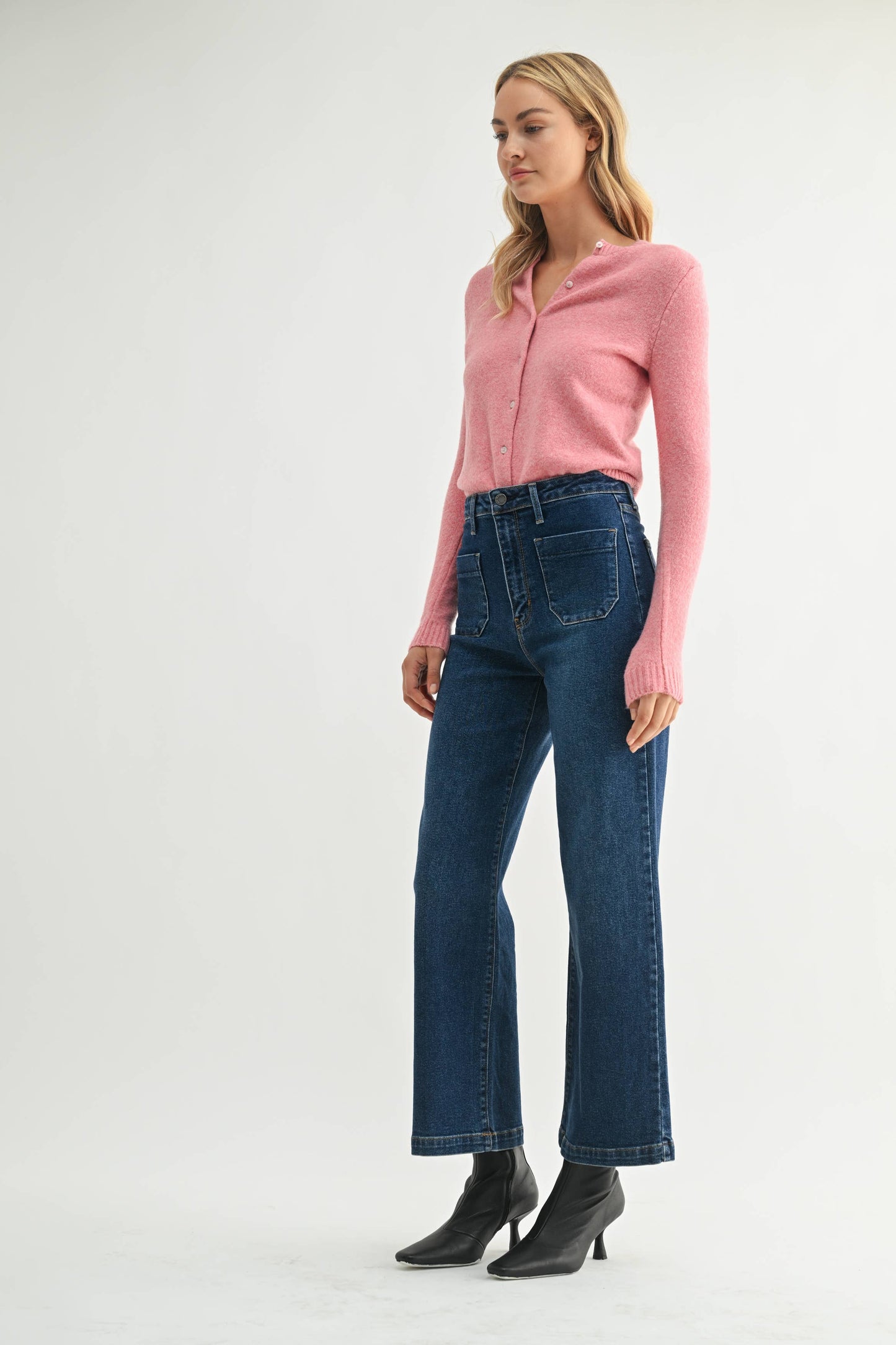 Dark Wash Patch Pocket Wide Leg Jean