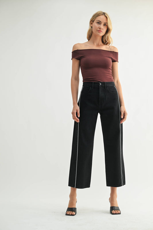 Black Barrel Jean Twist with Contrast Piping