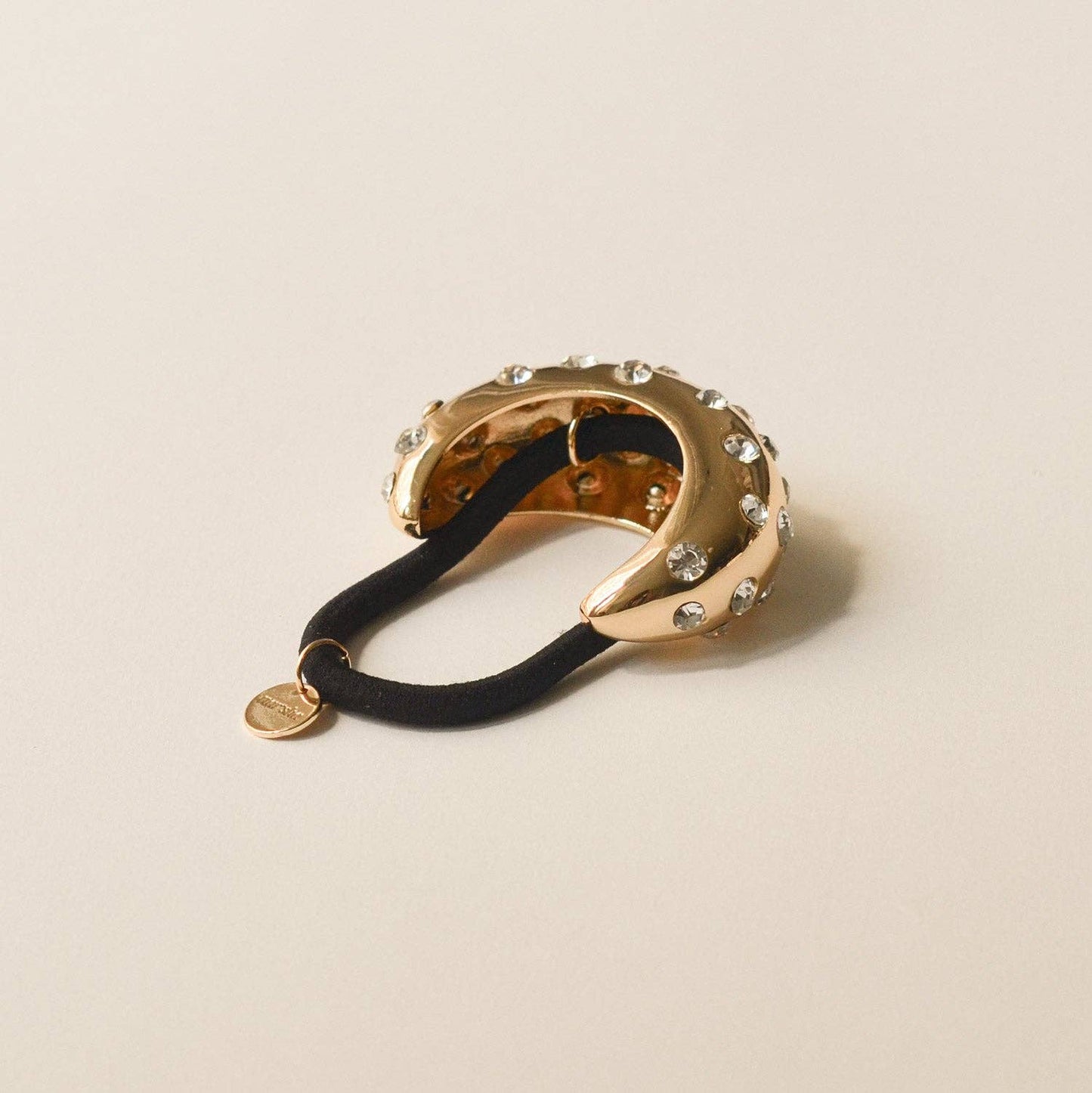 Gold Crystal Crescent Metal Cuff Ponytail Hair Tie