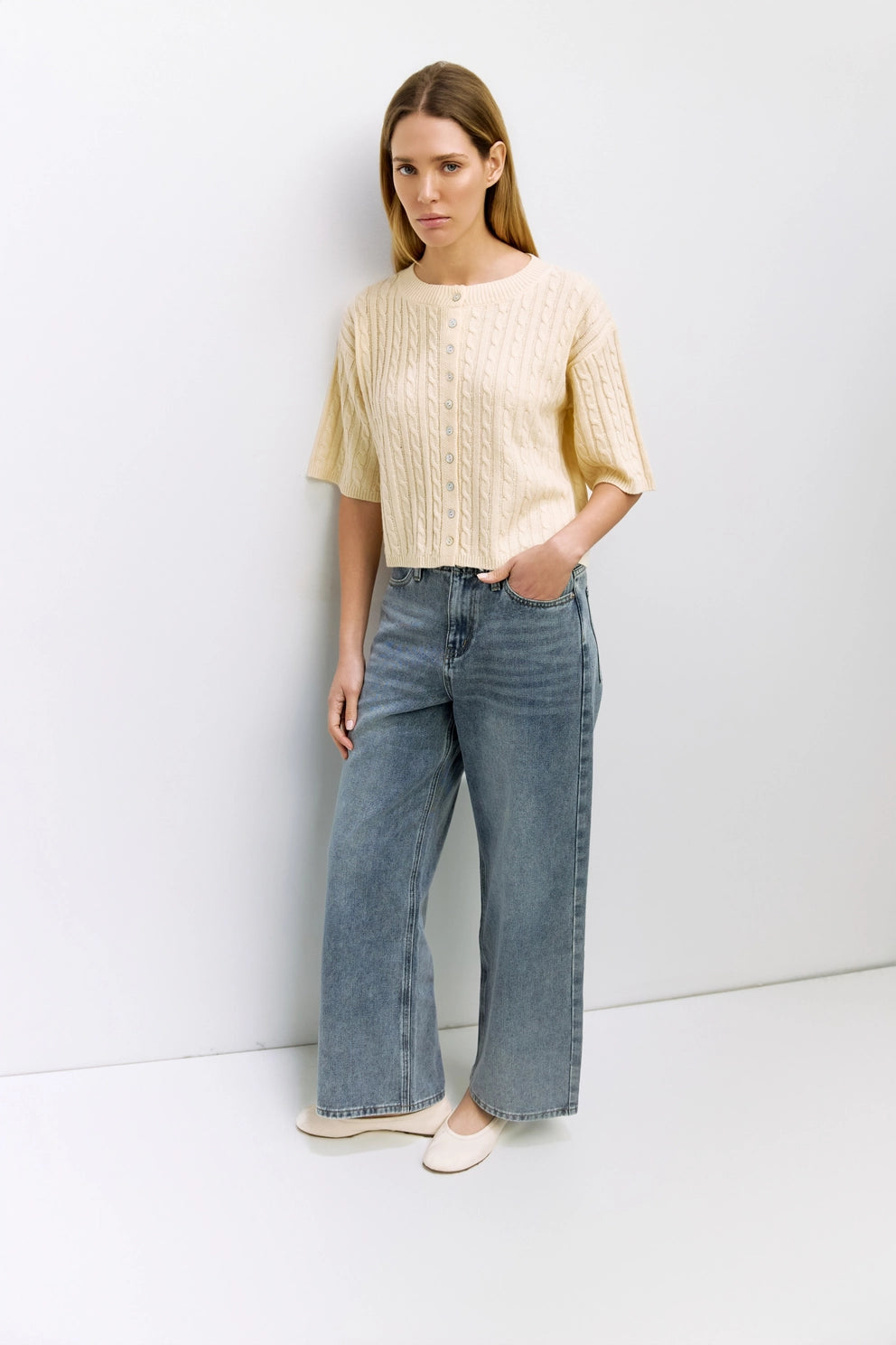 Cable Knit Elbow Sleeve Cardigan