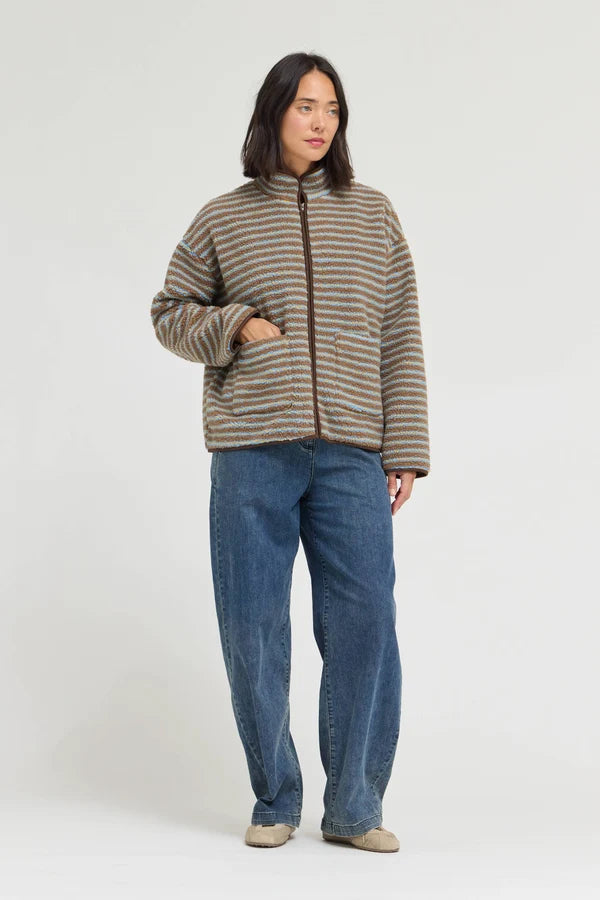 Stripe Fleece  Zip Jacket