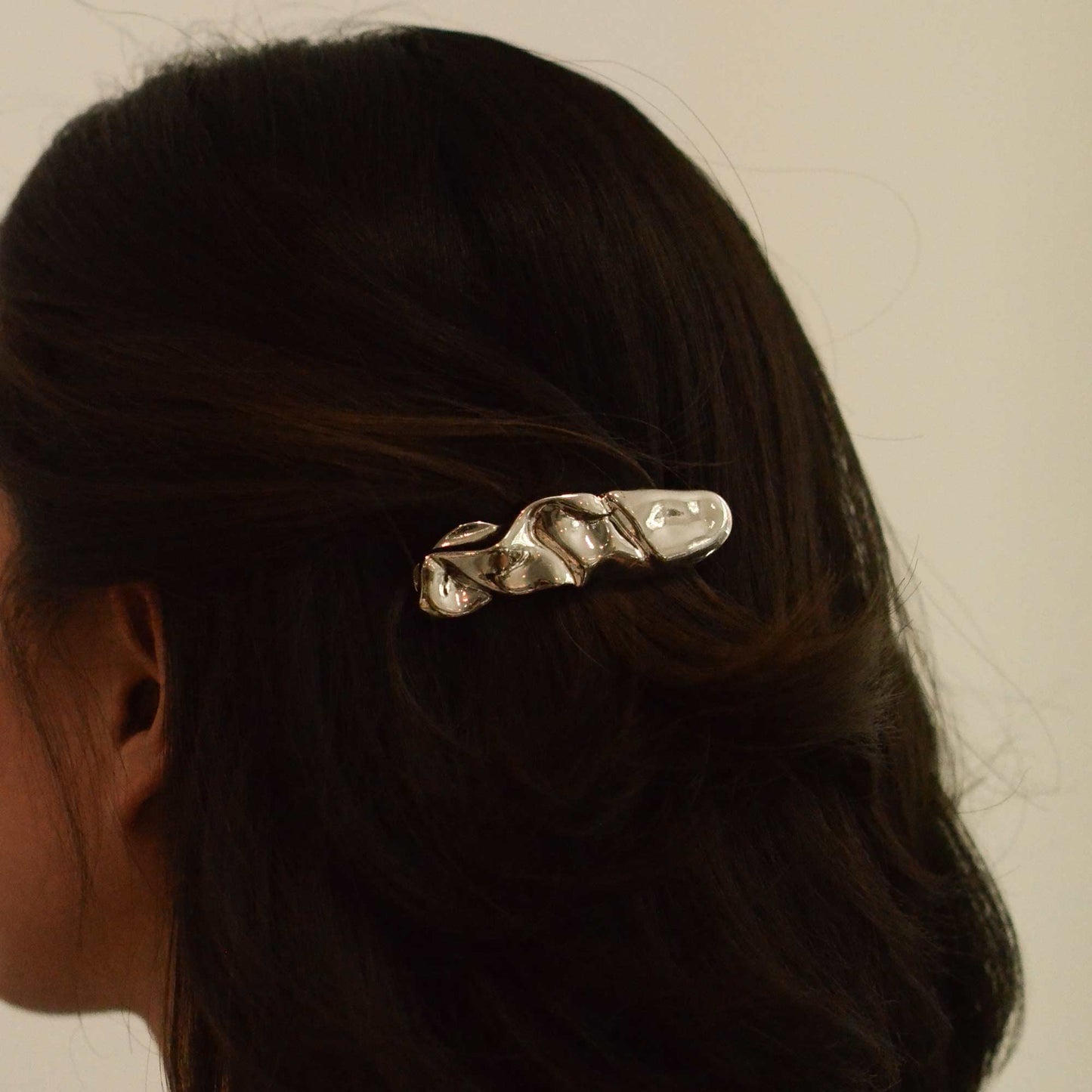 Silver Textured Metal Barrette Hair Clip