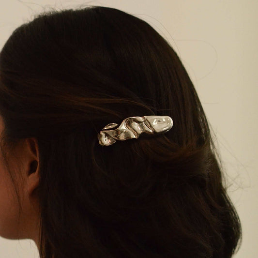Silver Textured Metal Barrette Hair Clip